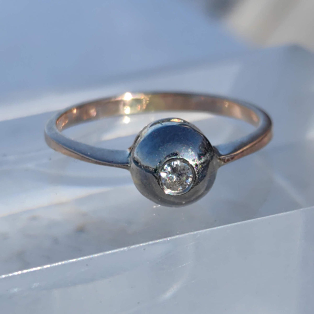 Vintage 14K Gold Diamond Solitaire Ring: Art Nouveau Engagement Ring