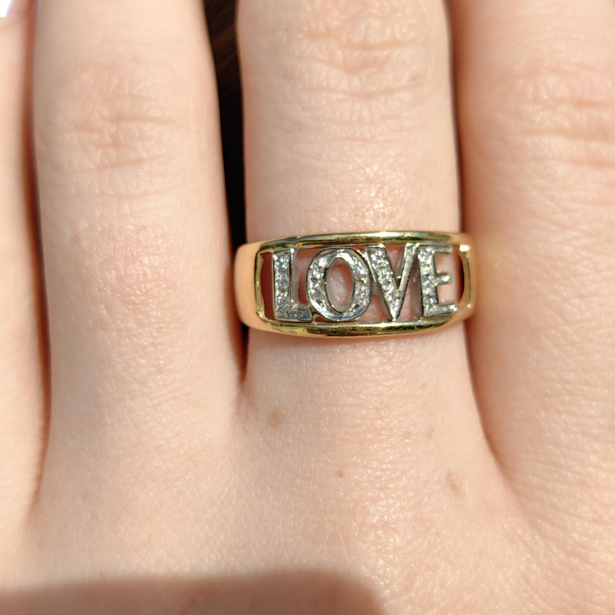 Diamond LOVE Ring: 18K Yellow Gold Y2K Statement Band