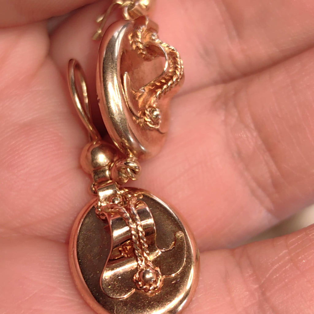 14K Solid Yellow Rose Gold Victorian Style Mid Century Handmade Oval Dangle Statement Elegant  Earrings Gift for Her Present