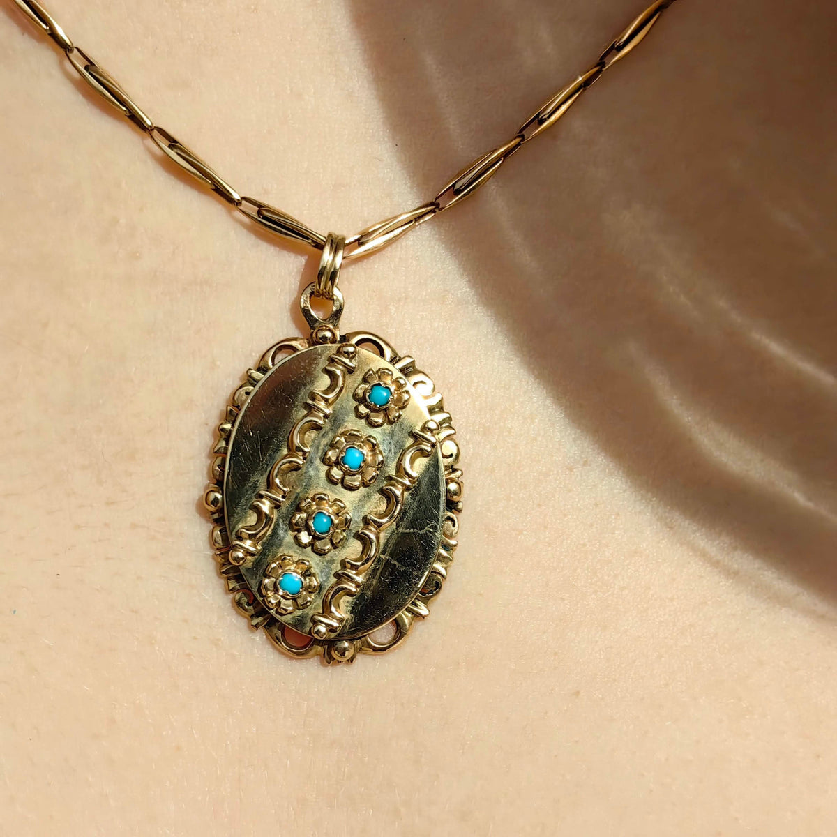 Victorian Antique Vintage Turquoise Solid Hallmarked 14k Gold Pendant 8.2gr