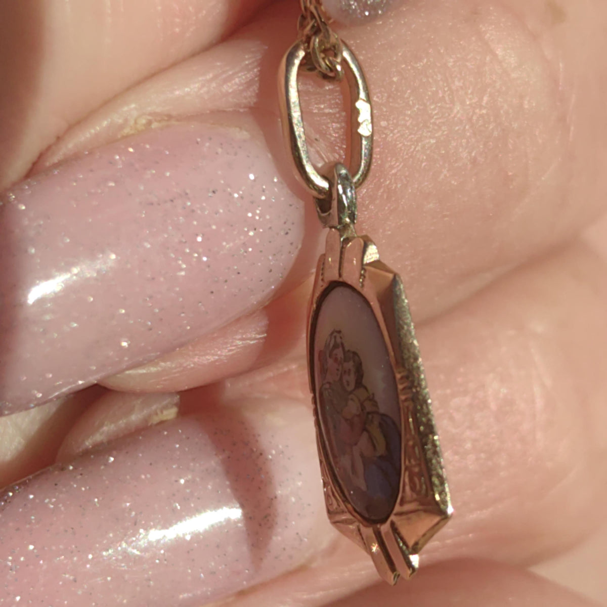 14k Gold Virgin Mary Pendant: Antique Art Nouveau Enamel
