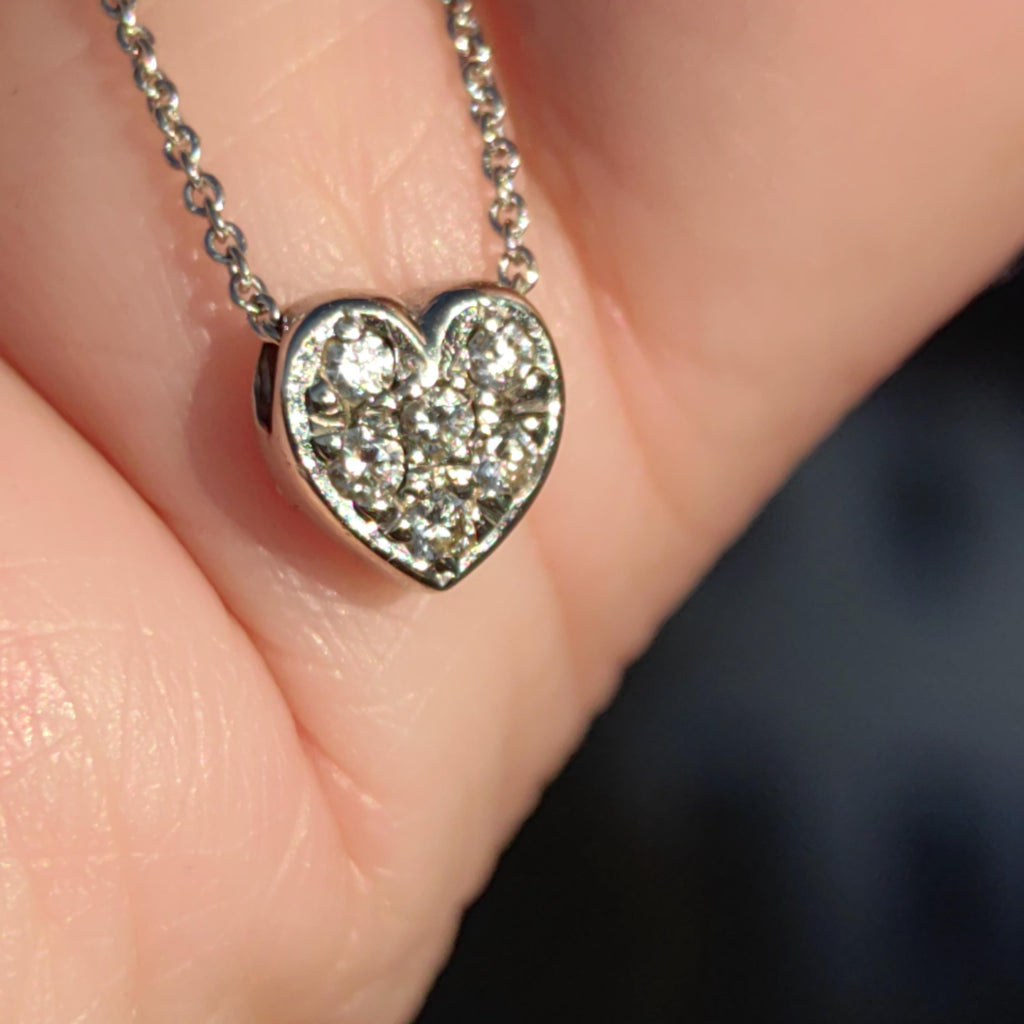 Diamond Heart Pendant Italian Necklace 18k Solid White Gold with Chain Vintage Dainty wedding Elegant Love Jewelry Valentines Gift  Her wife