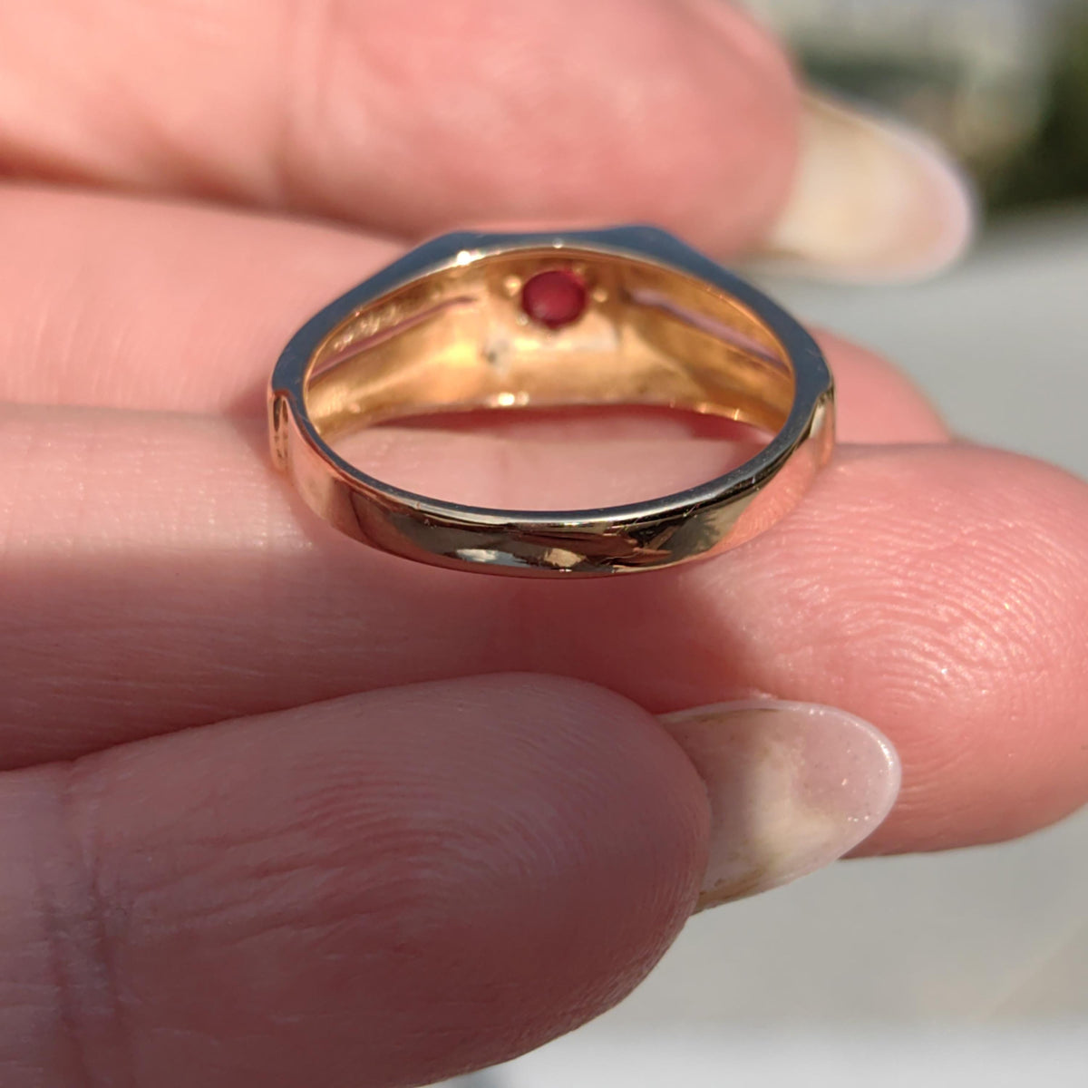 Art Deco Ruby Ring: 14K Yellow Gold Geometric Vintage Engagement