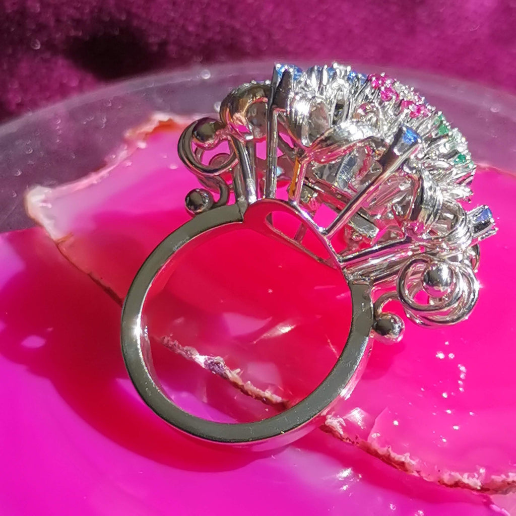 Emerald Diamond Ruby and Sapphire Solid Gold Tutti-Frutti Floral Design Colorful Ring