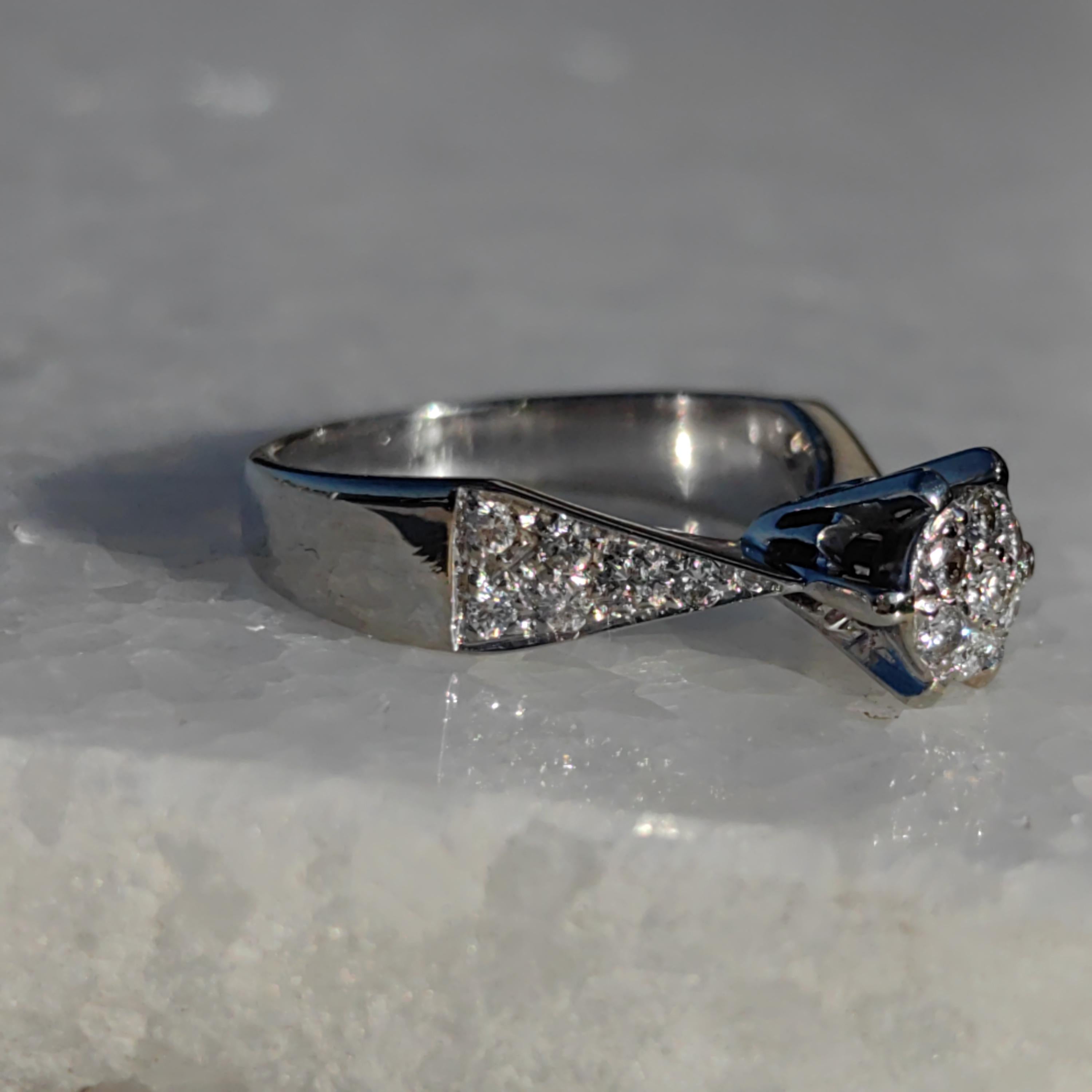 Vintage Diamond Cluster Ring: 14k White Gold Engagement Ring, Size 6.5