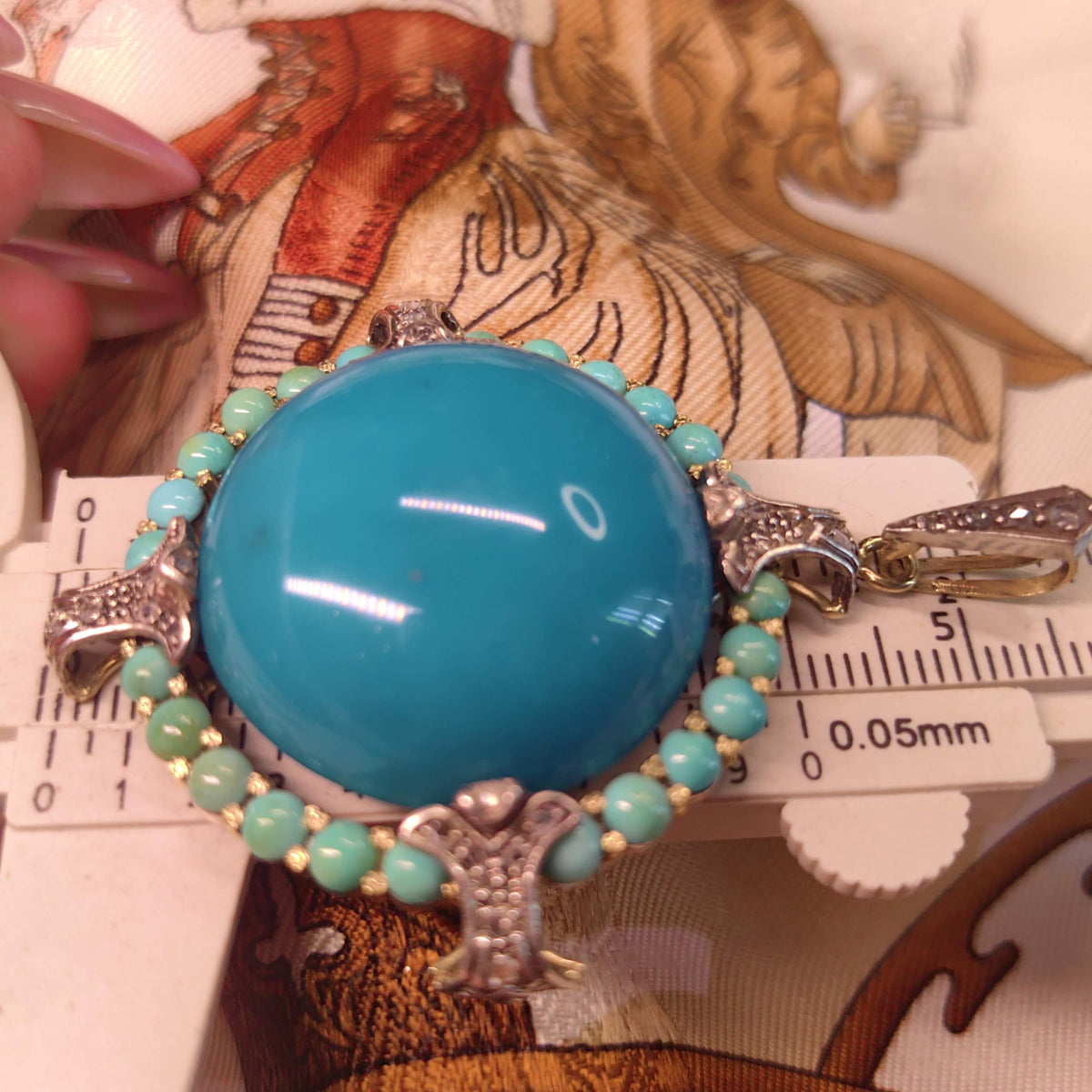 1930s Art Deco Natural Blue Turquoise Pendant 18k Solid Yellow Gold Rose Diamond Statement Pendant Charm Gift for Her Present