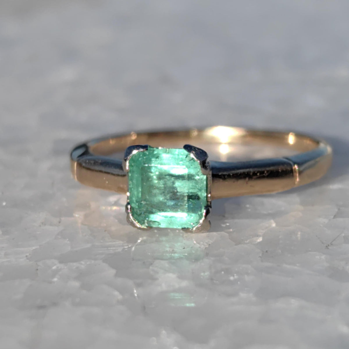 Vintage Antique Natural Amazing Green Mint square Emerald Hallmarked 14k Solid Yellow Gold Band Ring Solitaire Engagement Ring Gift for Her