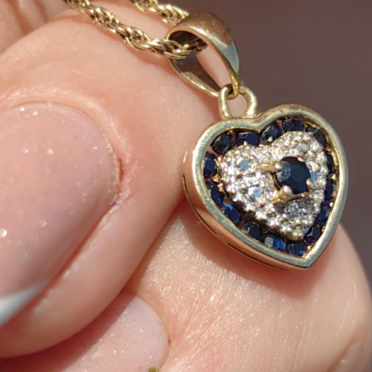 Sapphire Diamond 14k Yellow Gold Heart Pendant - Vintage Charm