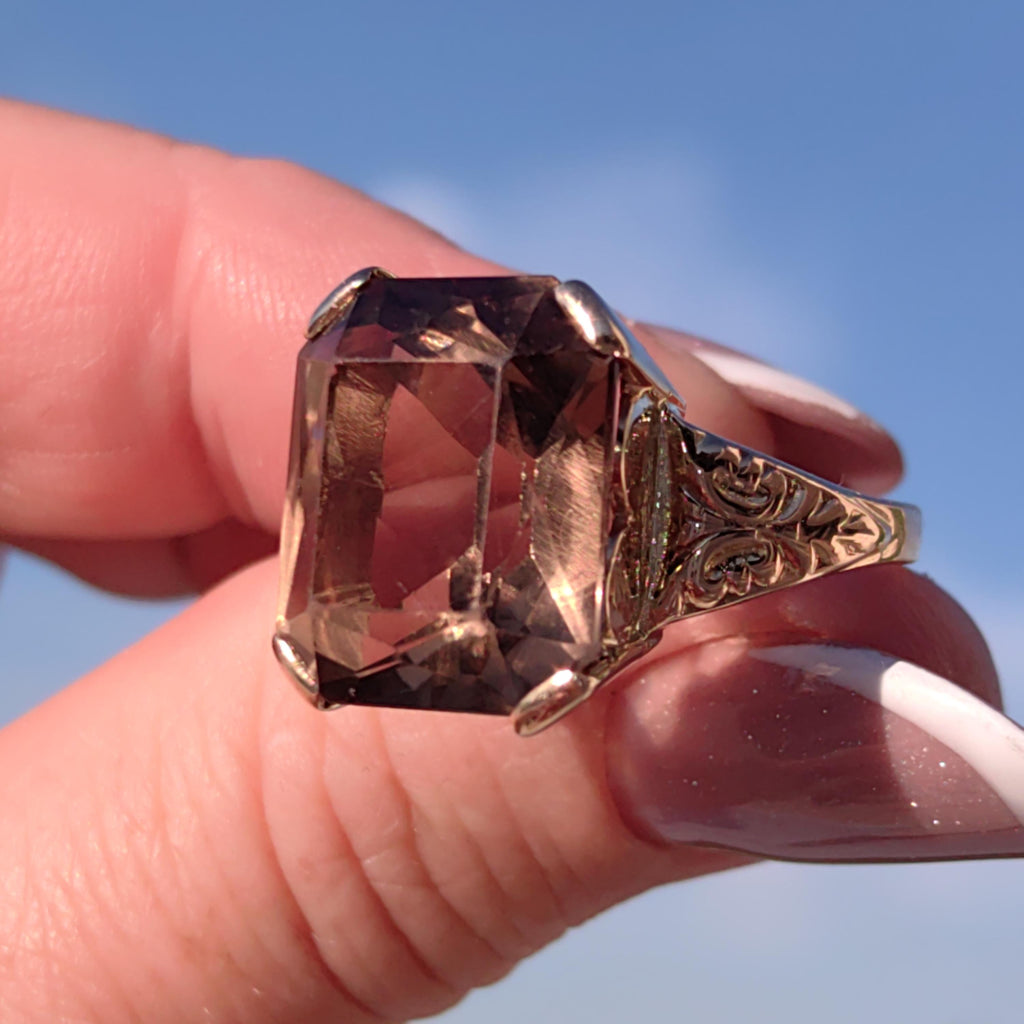 Smoky Topaz Art Deco Ring: 14k Yellow Gold, 1940s Statement