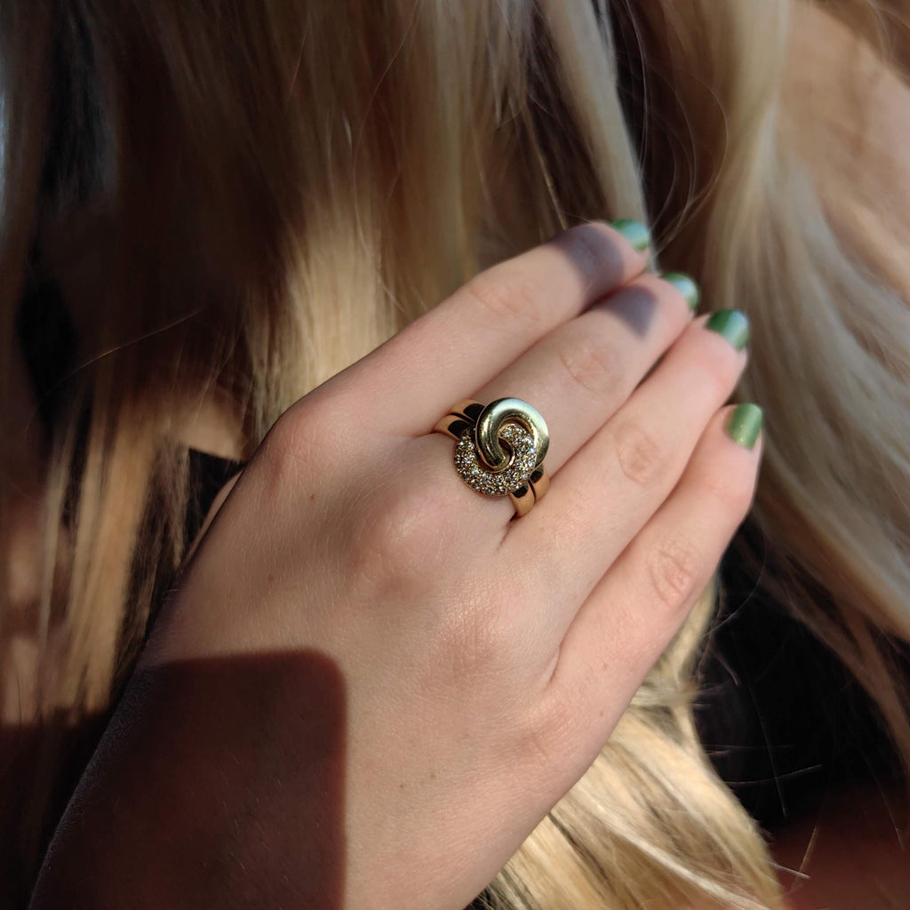 Diamond Knot Ring: 14K Yellow Gold Pavé Engagement Ring, Size 8