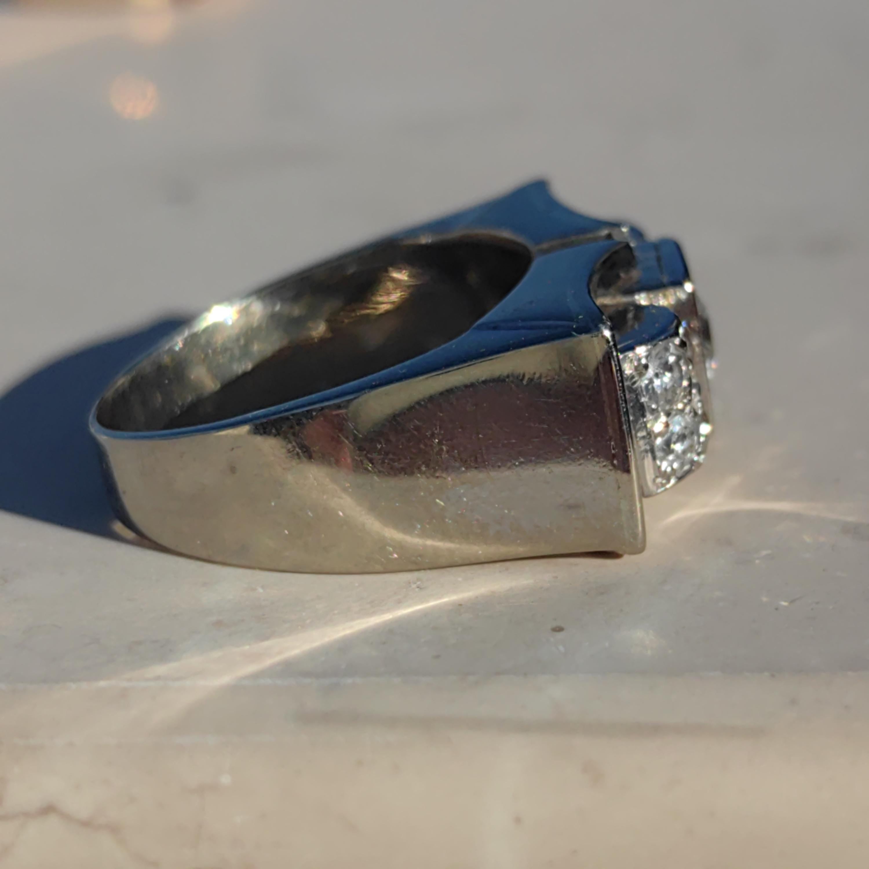 Art Deco 18k White Gold Diamond Ring, Antique Chevalier Style