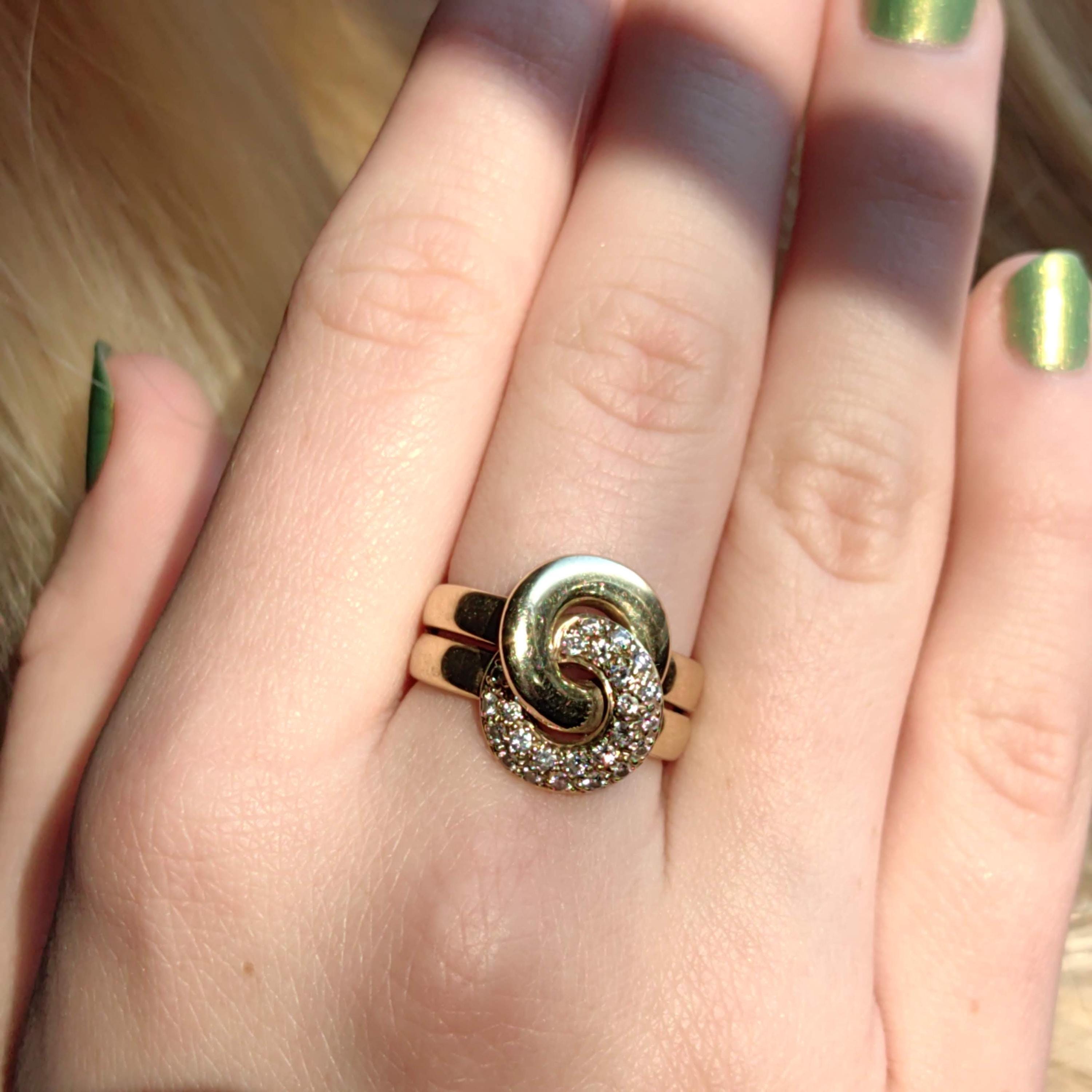 Diamond Knot Ring: 14K Yellow Gold Pavé Engagement Ring, Size 8