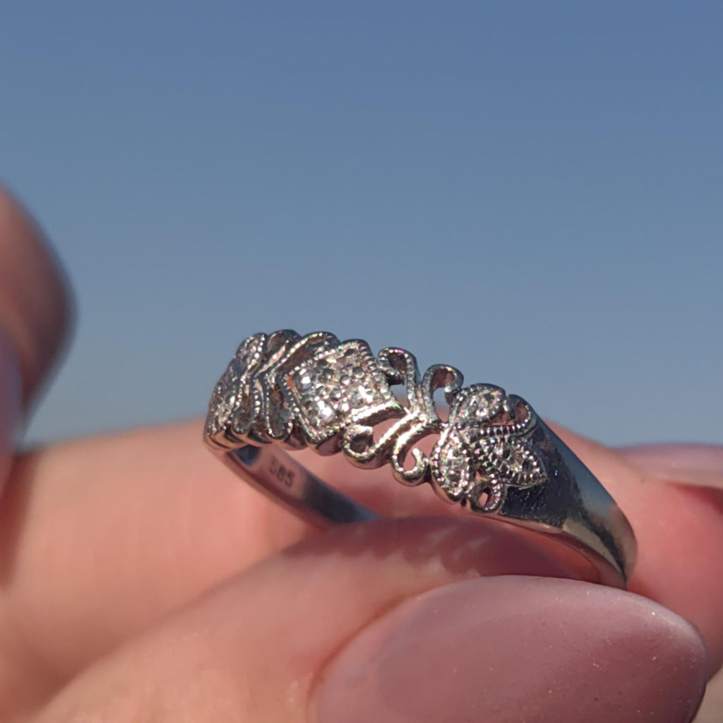 Natural Diamond 14K Solid White Gold Elegant Antique Mid Century Engagement Ring Gift for Her Present