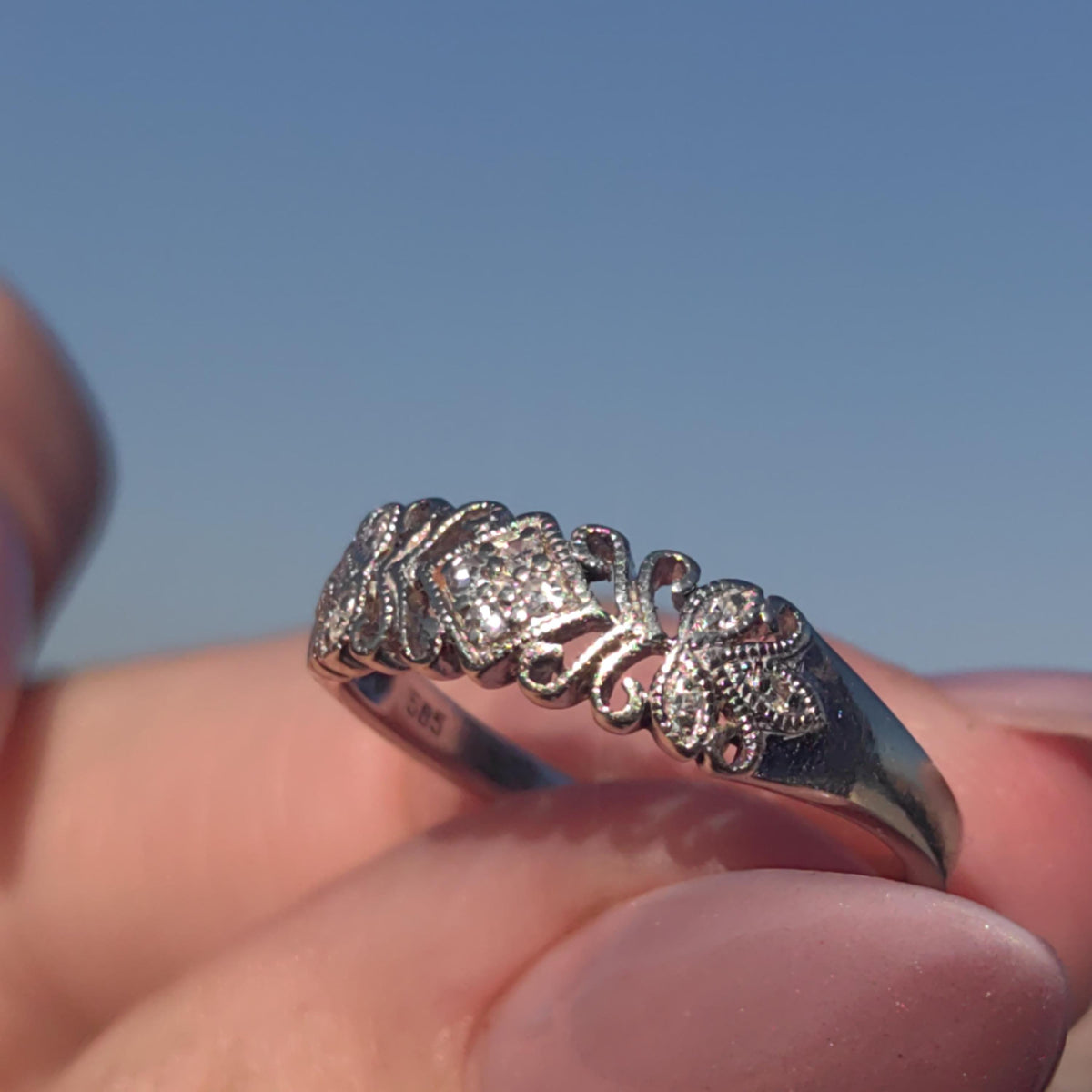 Natural Diamond 14K Solid White Gold Elegant Antique Mid Century Engagement Ring Gift for Her Present