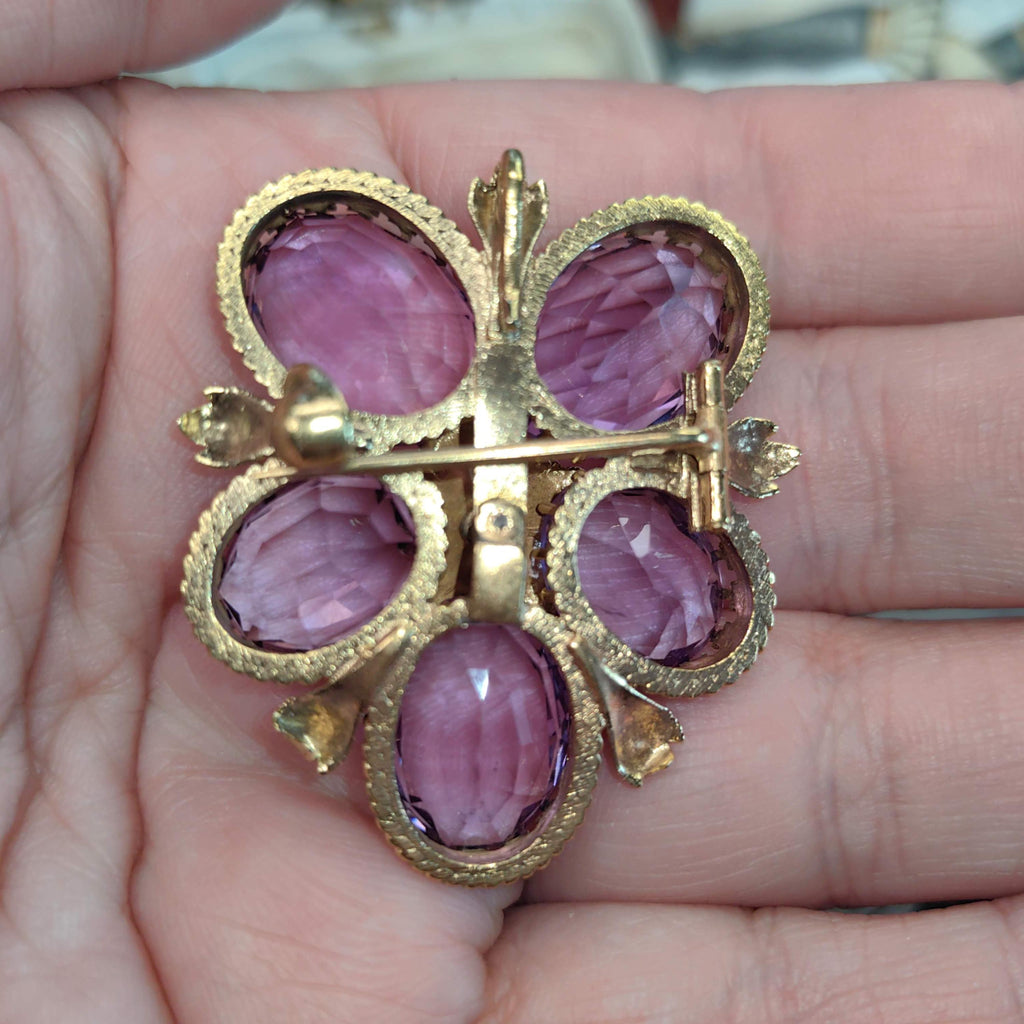 Victorian Amethyst Pearl Floral Pendant Brooch, Gold Plated Silver (1880s)