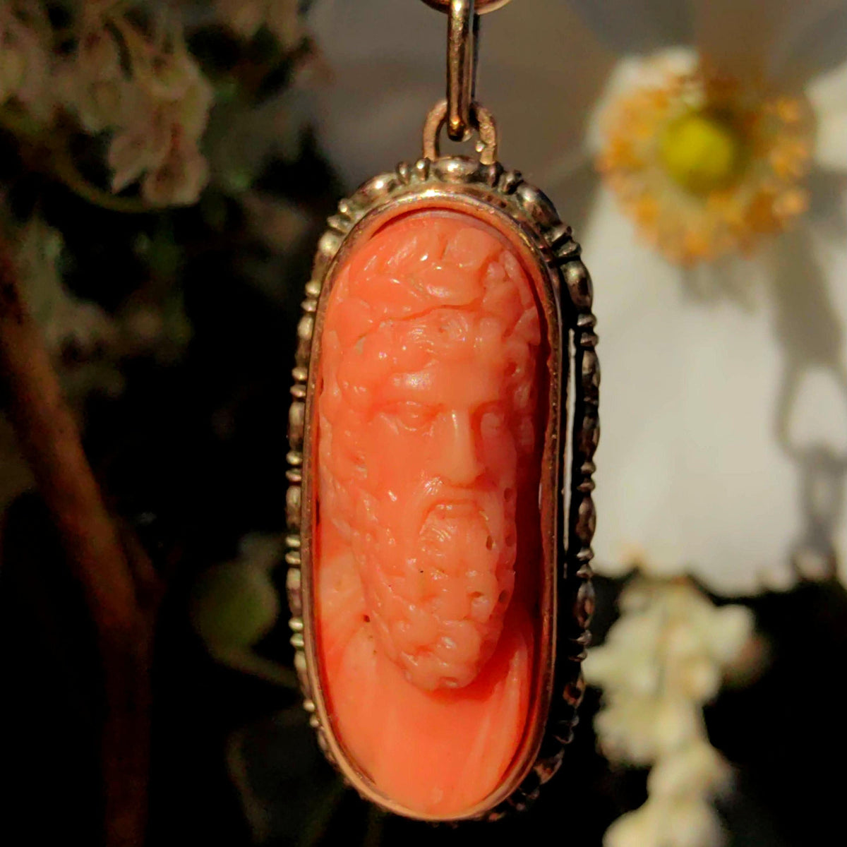 Victorian Coral Cameo Pendant: Hand Carved Gemma, 14k Gold