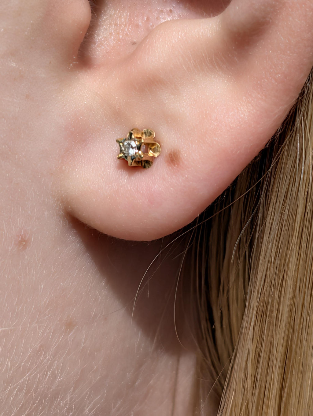 Vintage 14k Gold Diamond Stud Earrings, Dainty Single Cut Diamond Push Back Earrings, 4mm Elegant Gift for Her