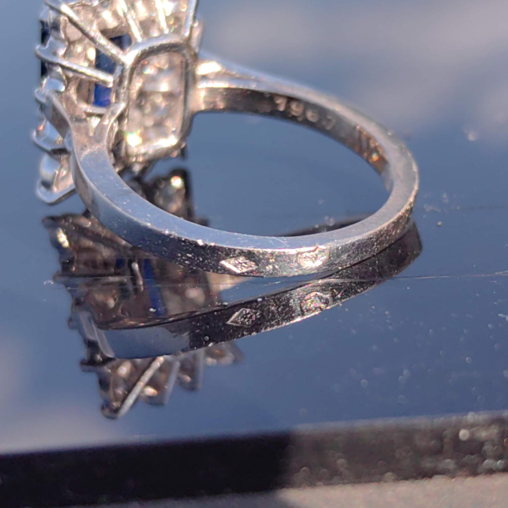 Vintage 18k White Gold Sapphire Diamond Ring - US 6
