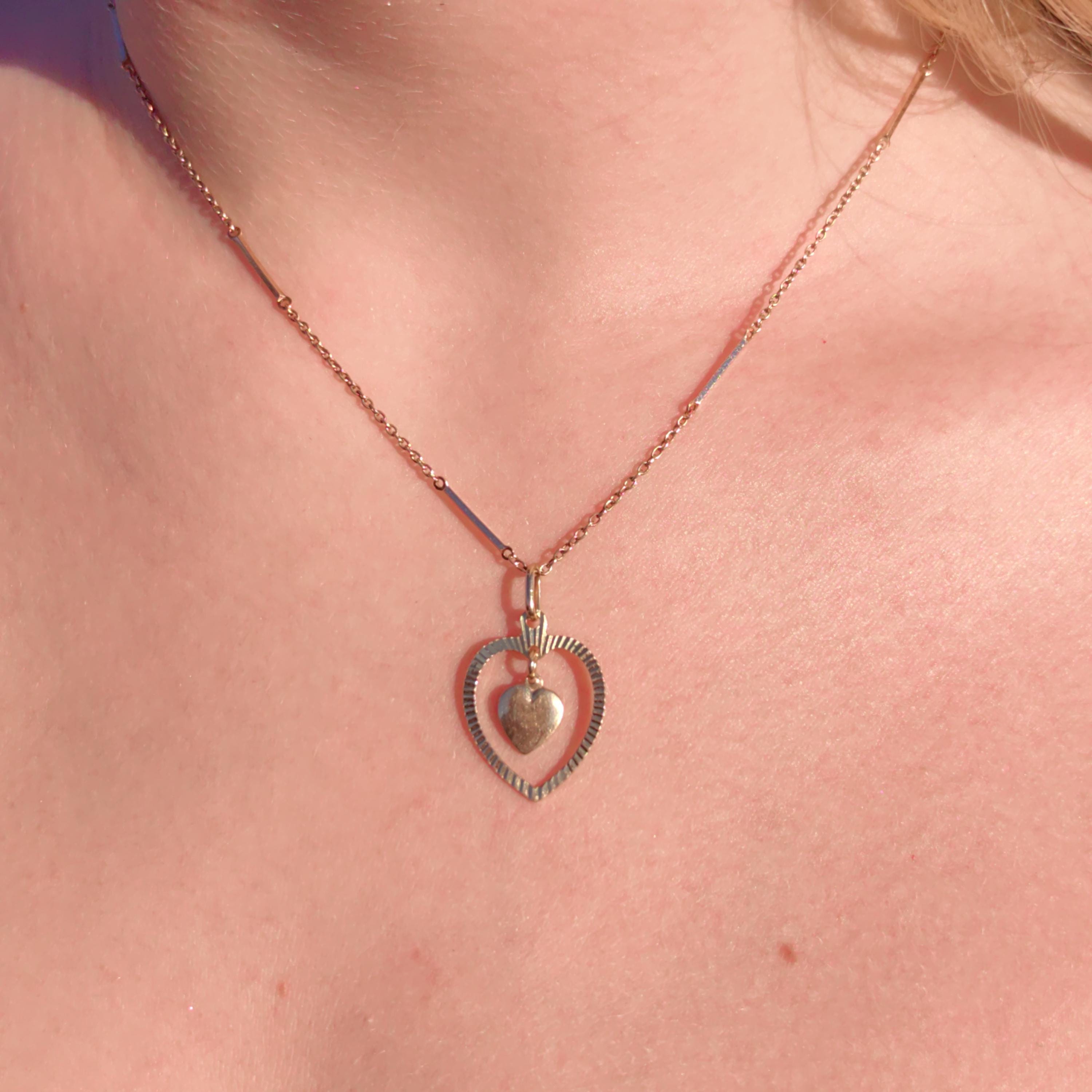 14k Yellow Gold Interlocking Hearts Pendant: Vintage Romantic Gift