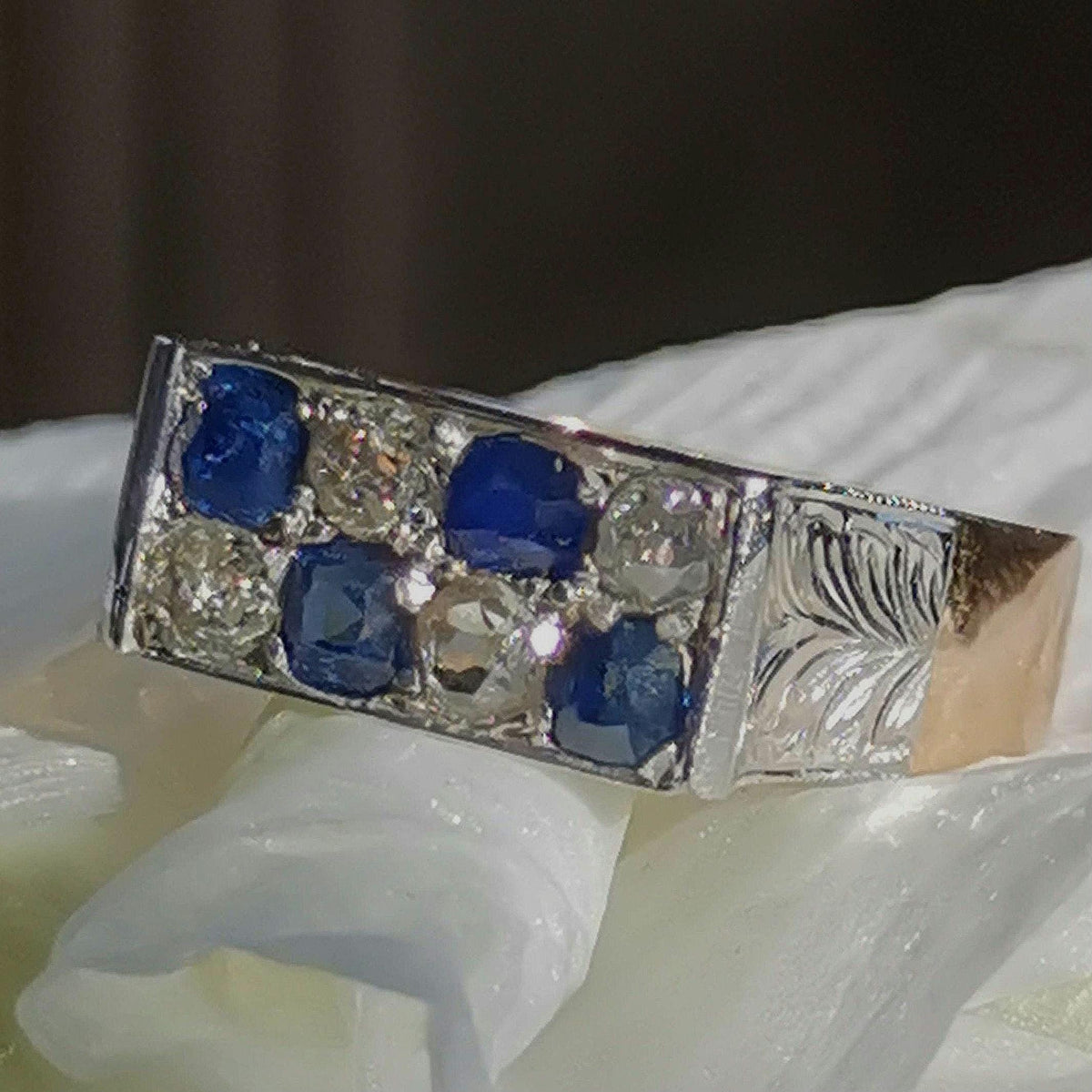 1930s Art Deco 14k Gold Diamond & Sapphire Elegant Chevalier Sports Ring Large Statement  Unisex Signet Ring Gift Present