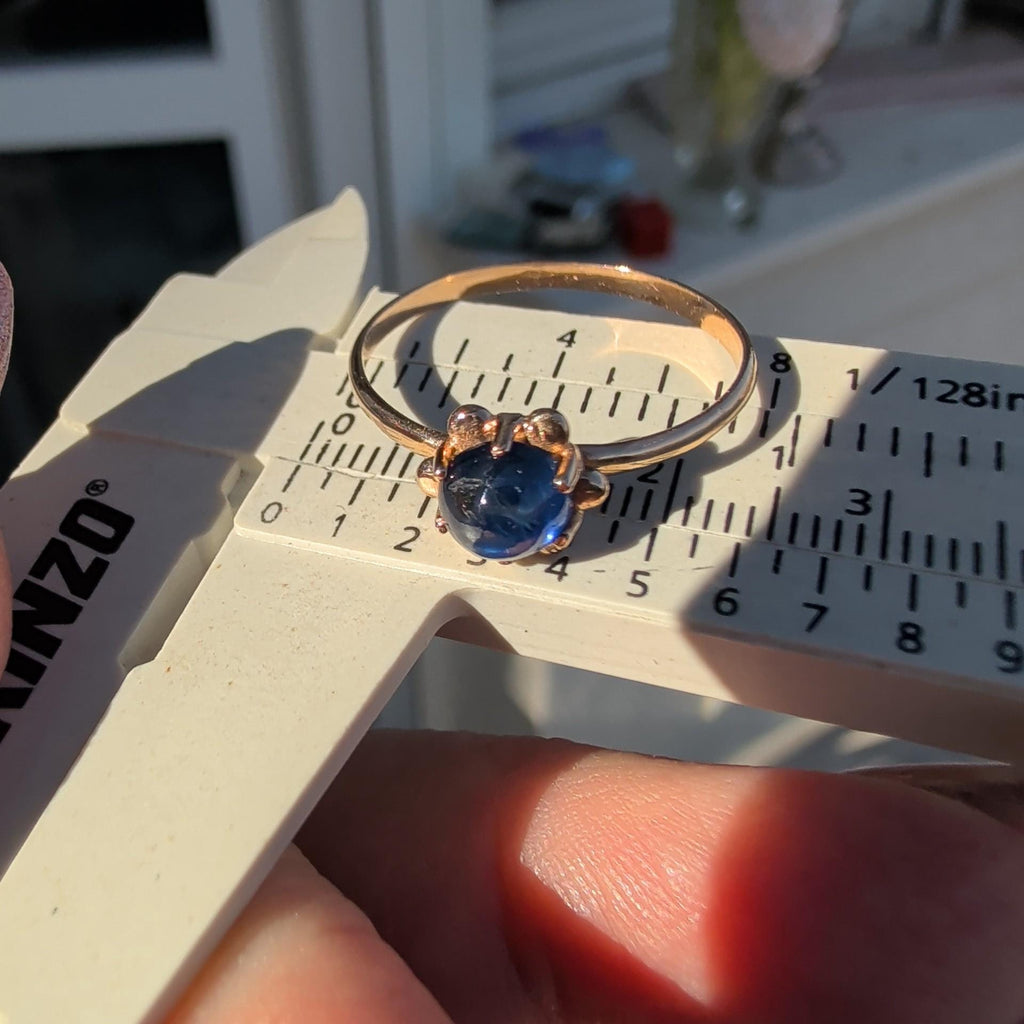 Vintage Blue Natural Cabochon Sapphire Solid Yellow Gold Dainty Ring Sapphire Engagement Ring Gift for Her Present