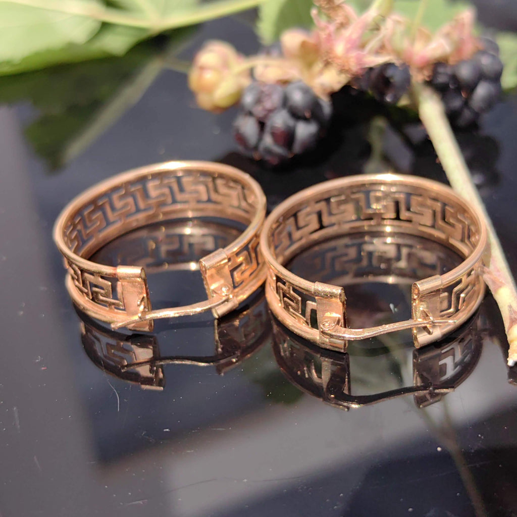 Vintage 14k Gold Hoop Earrings: Greek Meander Versace Style