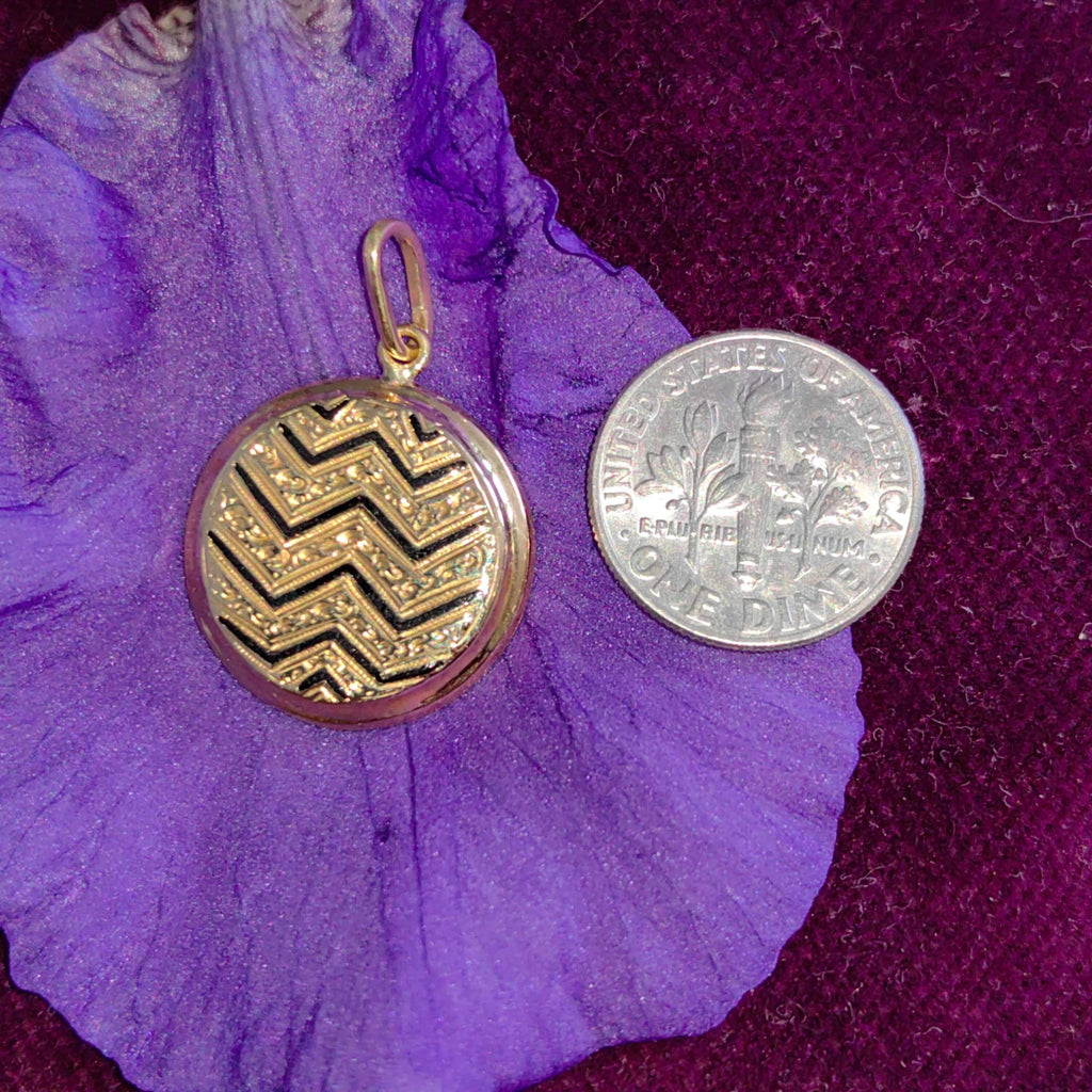 Antique Art Deco 14k Gold Pendant: Black Enamel Geometric Design