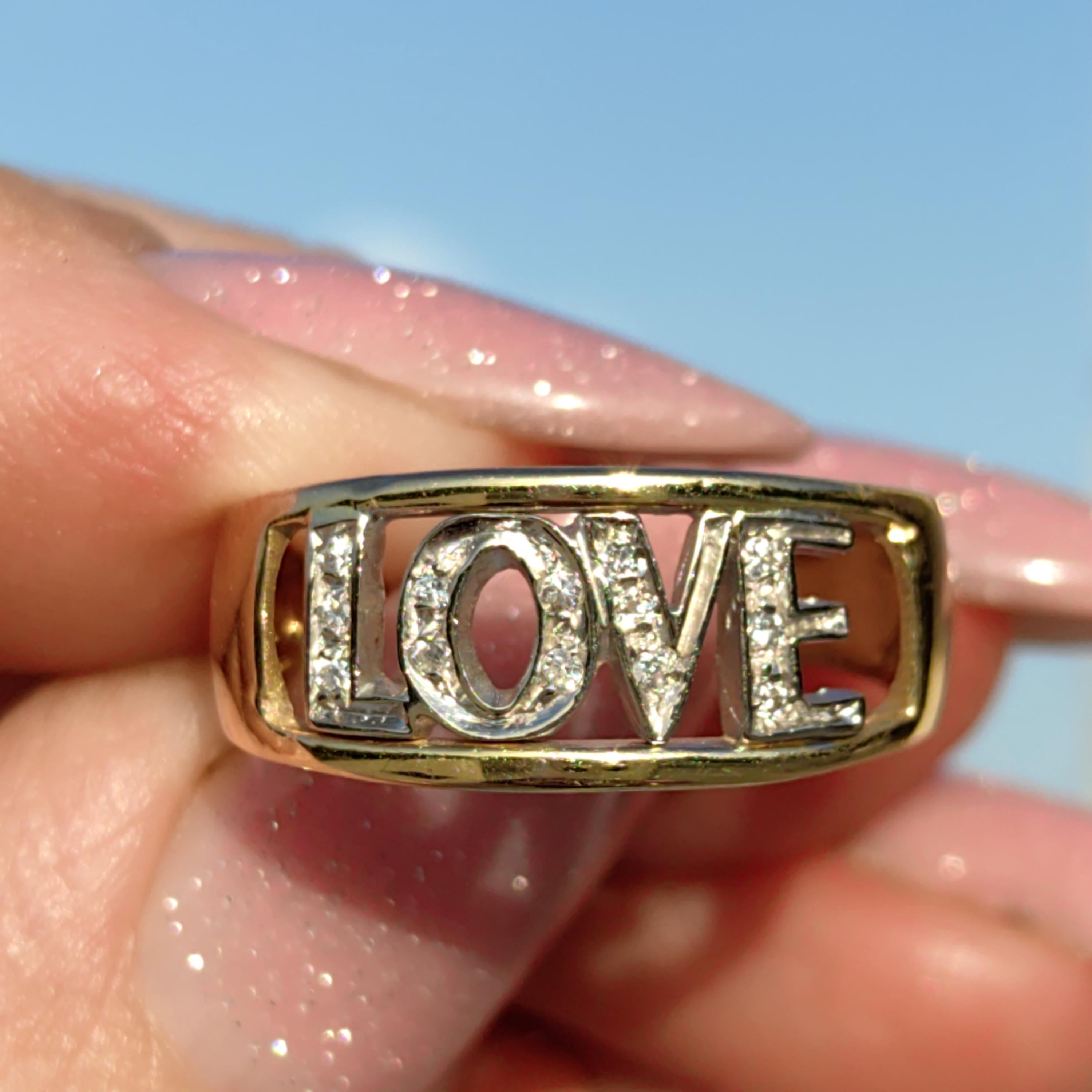 Diamond LOVE Ring: 18K Yellow Gold Y2K Statement Band