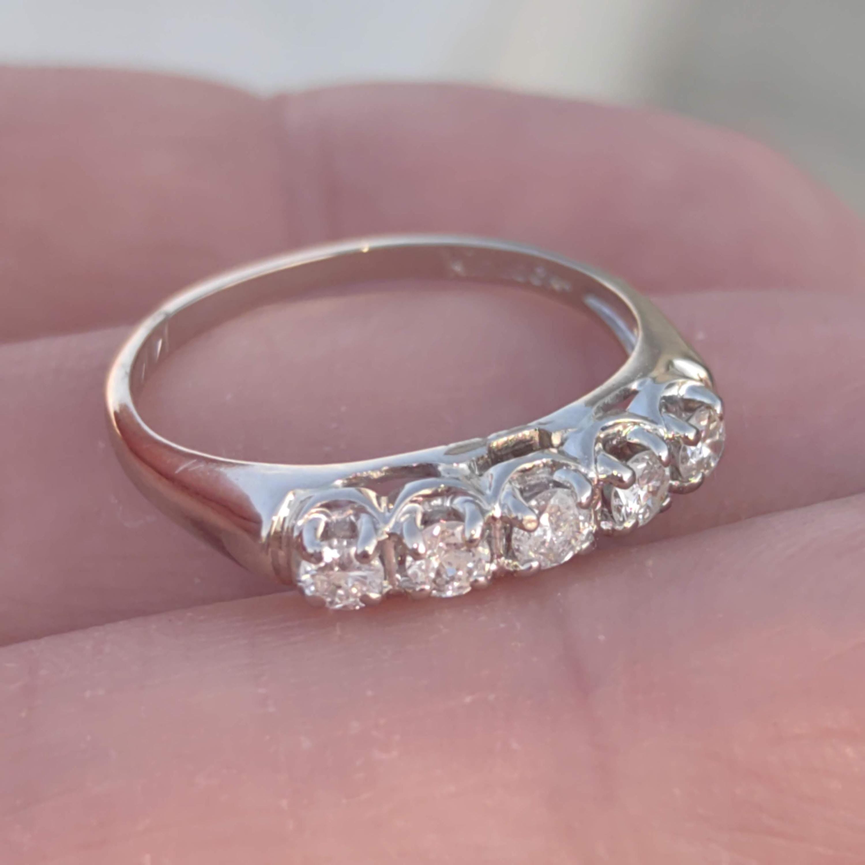 Diamond 14K White Gold Half Eternity Wedding Band Ring