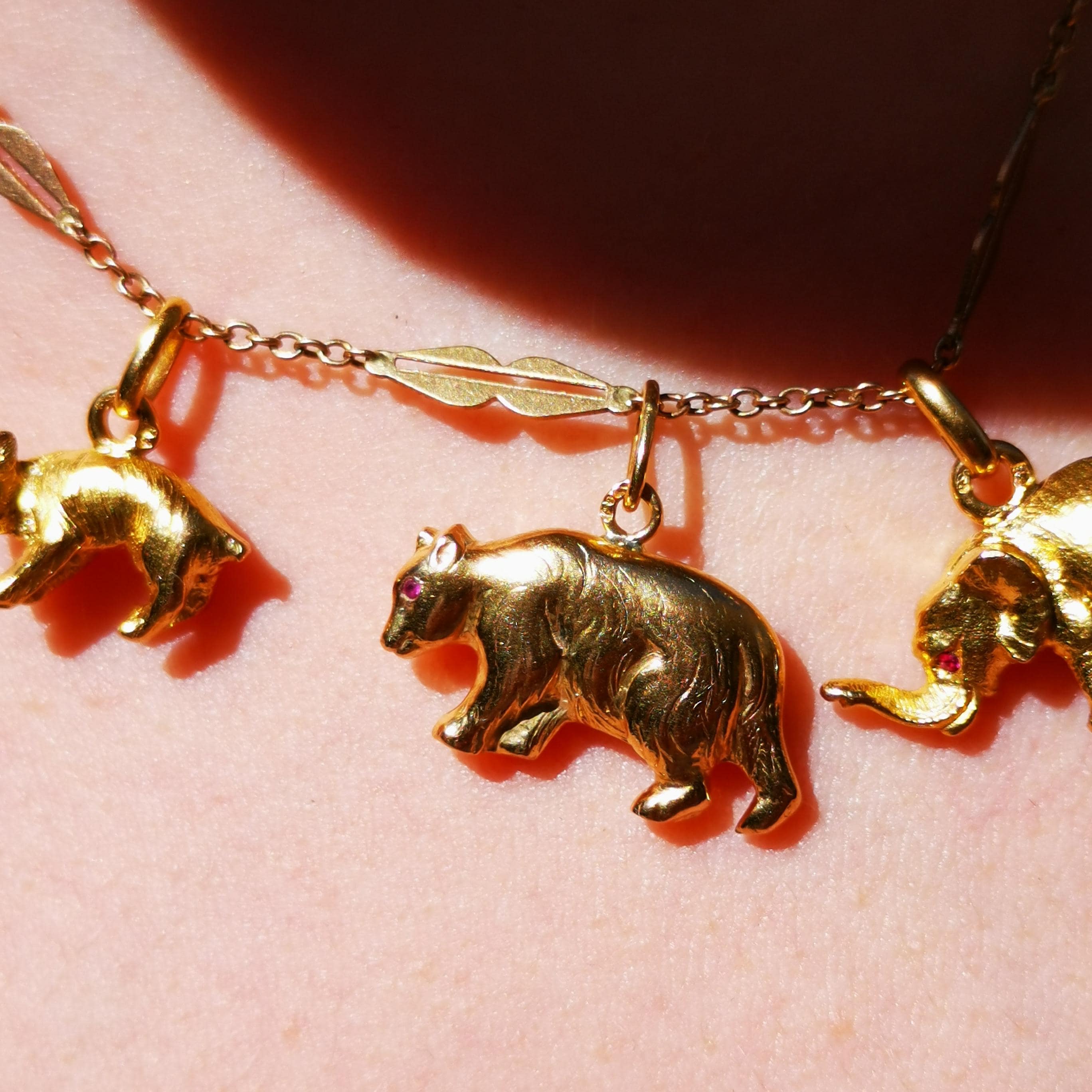 Vintage 18K Gold Bear Charm: Genuine Ruby Eyes