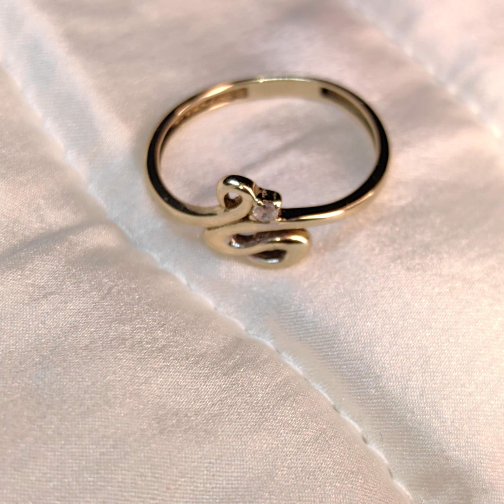 14k Solid Yellow Gold Elegant Snake Ring Dainty White Stone Cubic Zirconia Vintage Band Gift for her Promise Ring Engagement Ring Present