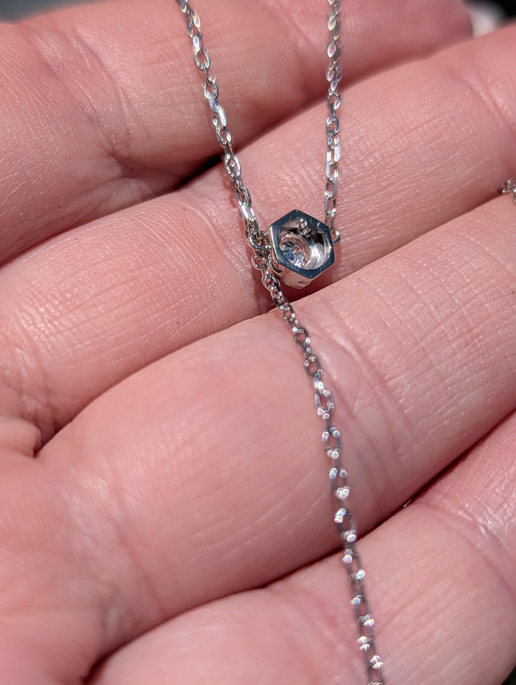 Vintage 14k and  9k 375 White Gold Diamond Necklace, 1950s Brilliant Cut Solitaire Pendant, Dainty Adjustable Gift for Her
