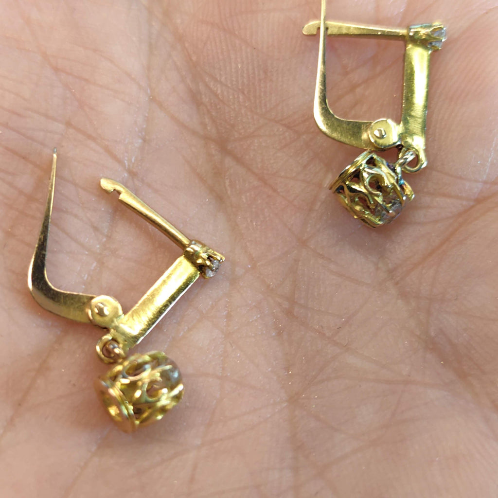 Original 1920s Art Deco Solitaire Dangle 0.30 ct. Bezel setting Diamonds Solid Hallmarked 18k Gold Antique Sleepers Dormouse Earrings
