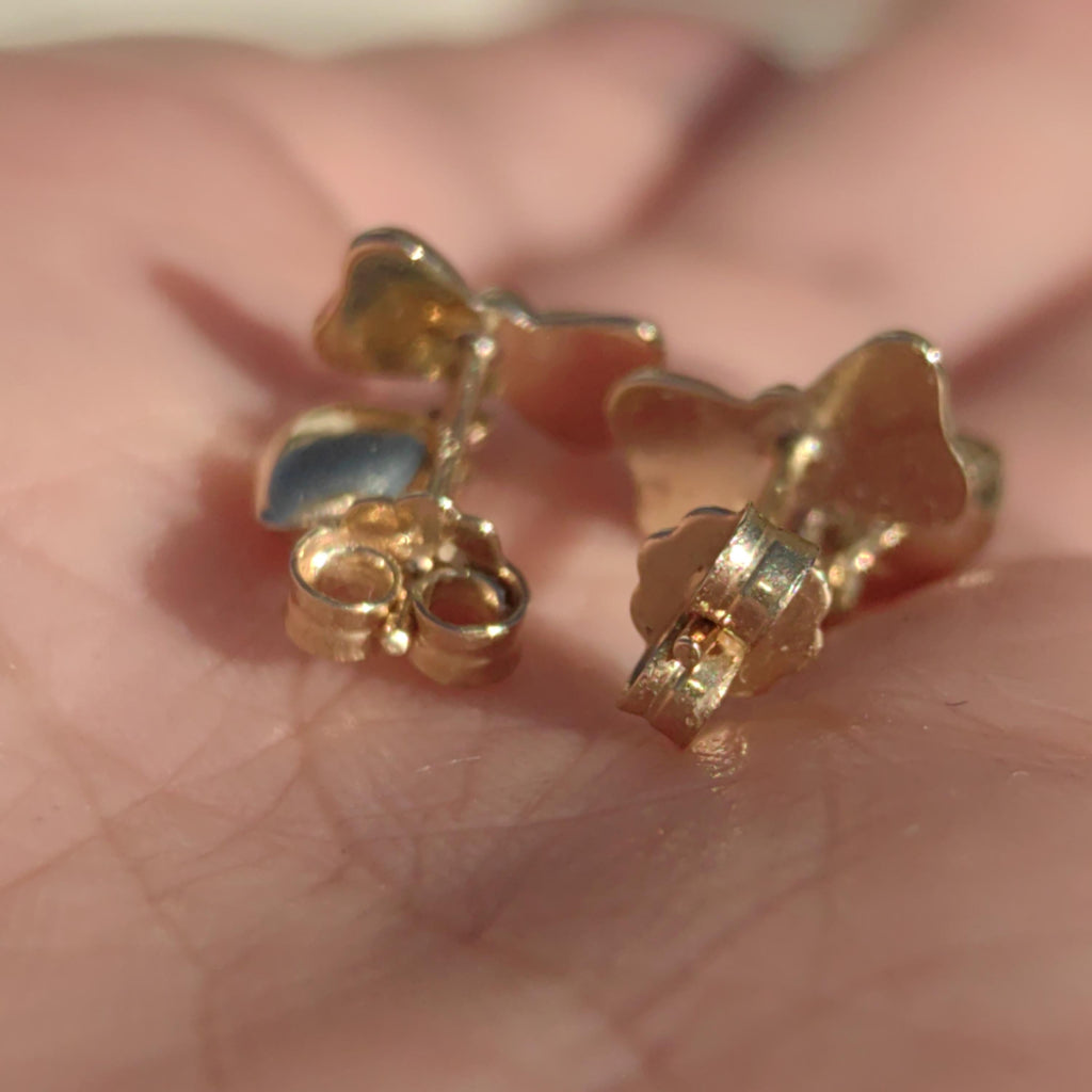 Vintage 14K Solid Yellow Gold Bow Heart Shaped Dainty Earrings Romantic Dangle Studs Push Back Closure Drop Earrings