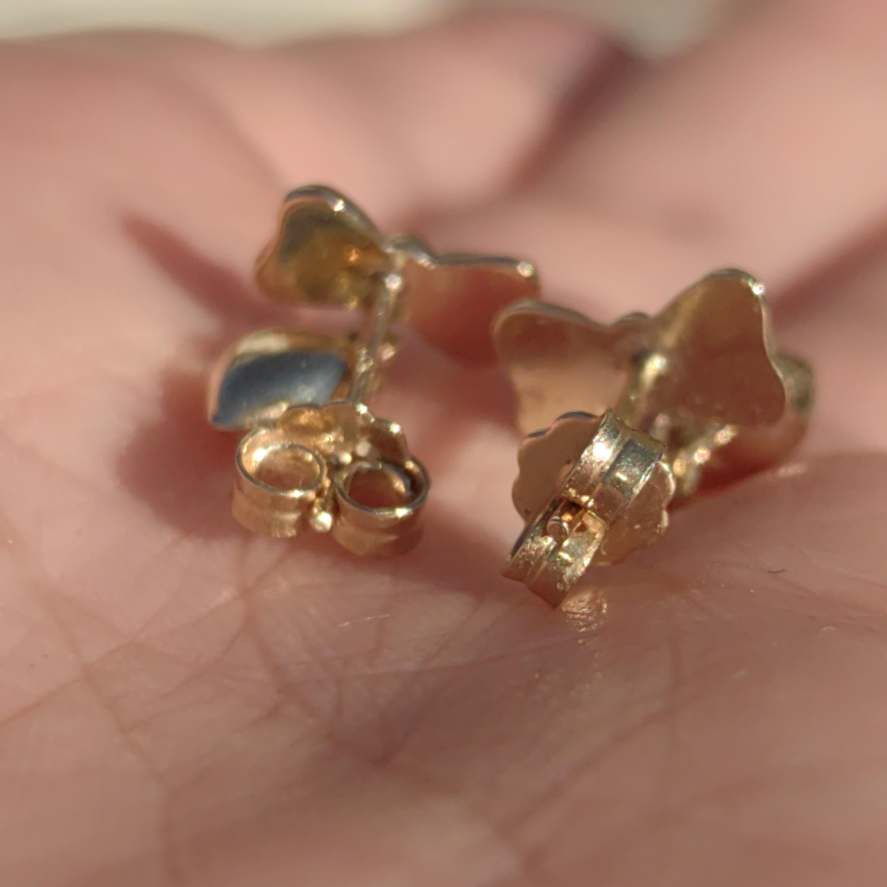 Vintage 14K Solid Yellow Gold Bow Heart Shaped Dainty Earrings Romantic Dangle Studs Push Back Closure Drop Earrings