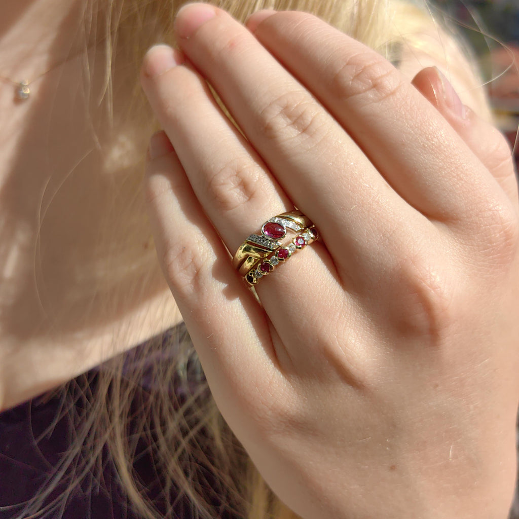 18k Yellow Gold Ruby Diamond Ring - Stackable Wedding Band
