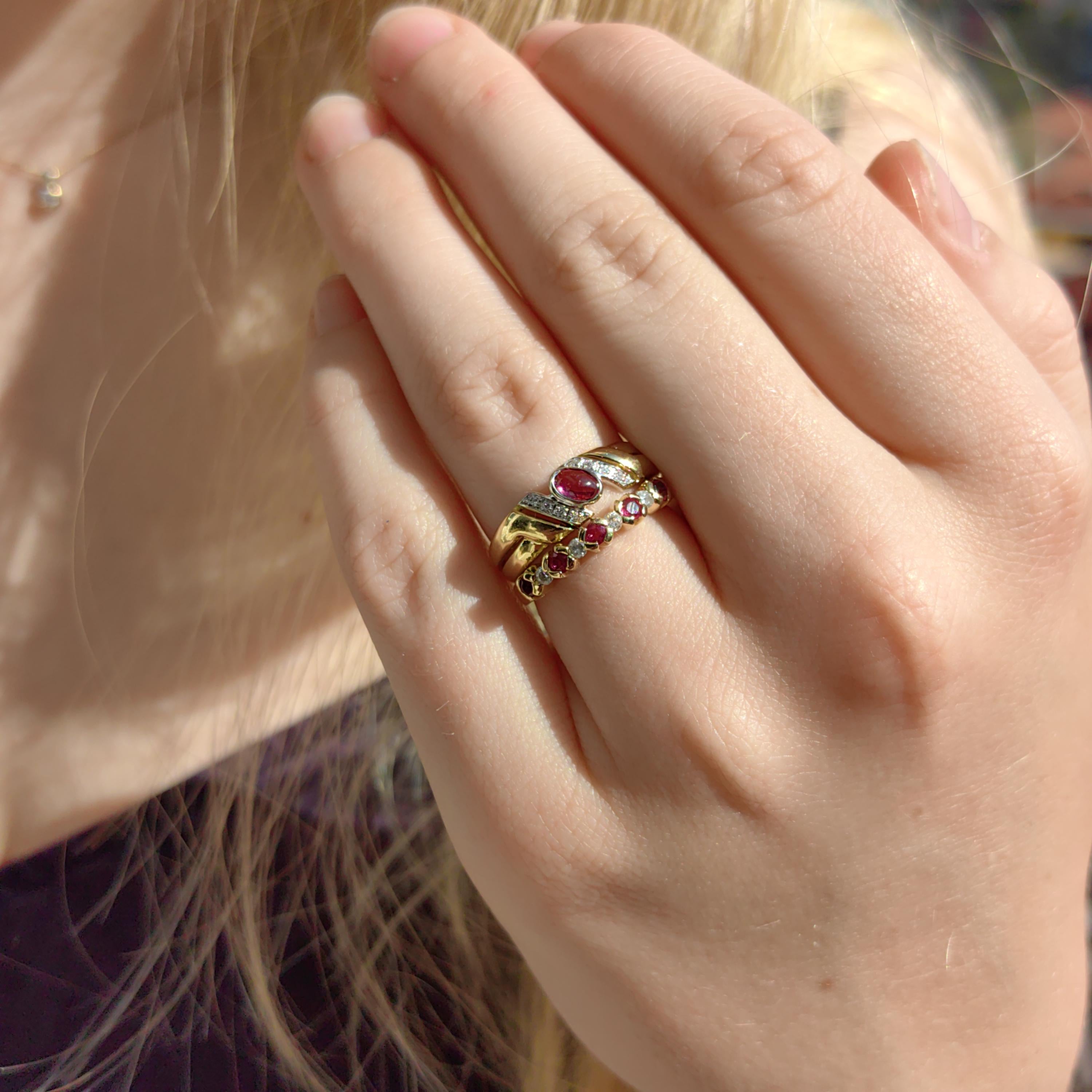 18k Yellow Gold Ruby Diamond Ring - Stackable Wedding Band