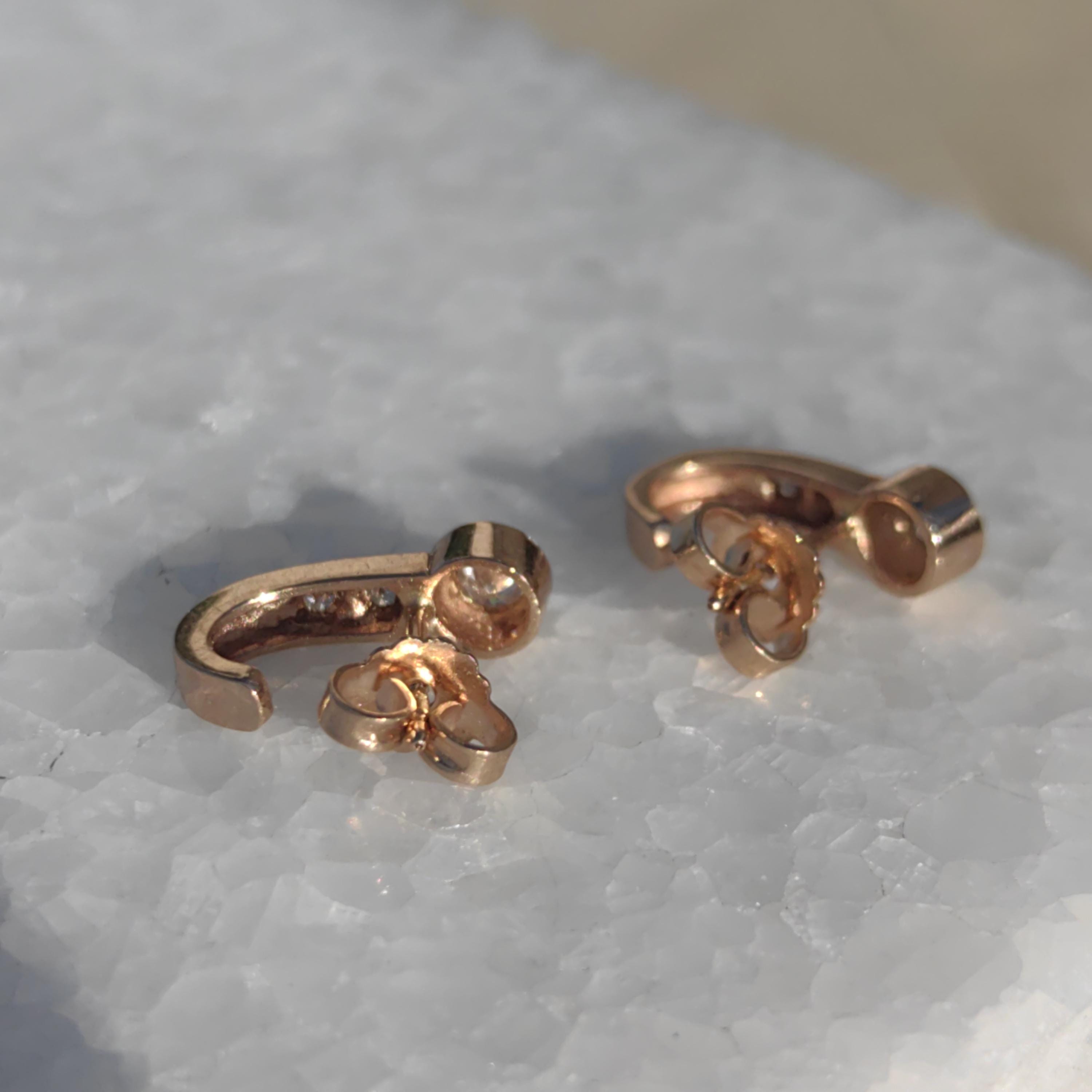 Natural Diamond Stud Earrings 14k Solid  Yellow Gold Geometric Vintage Push Back Closure Dainty Elegant Gift for Her Present
