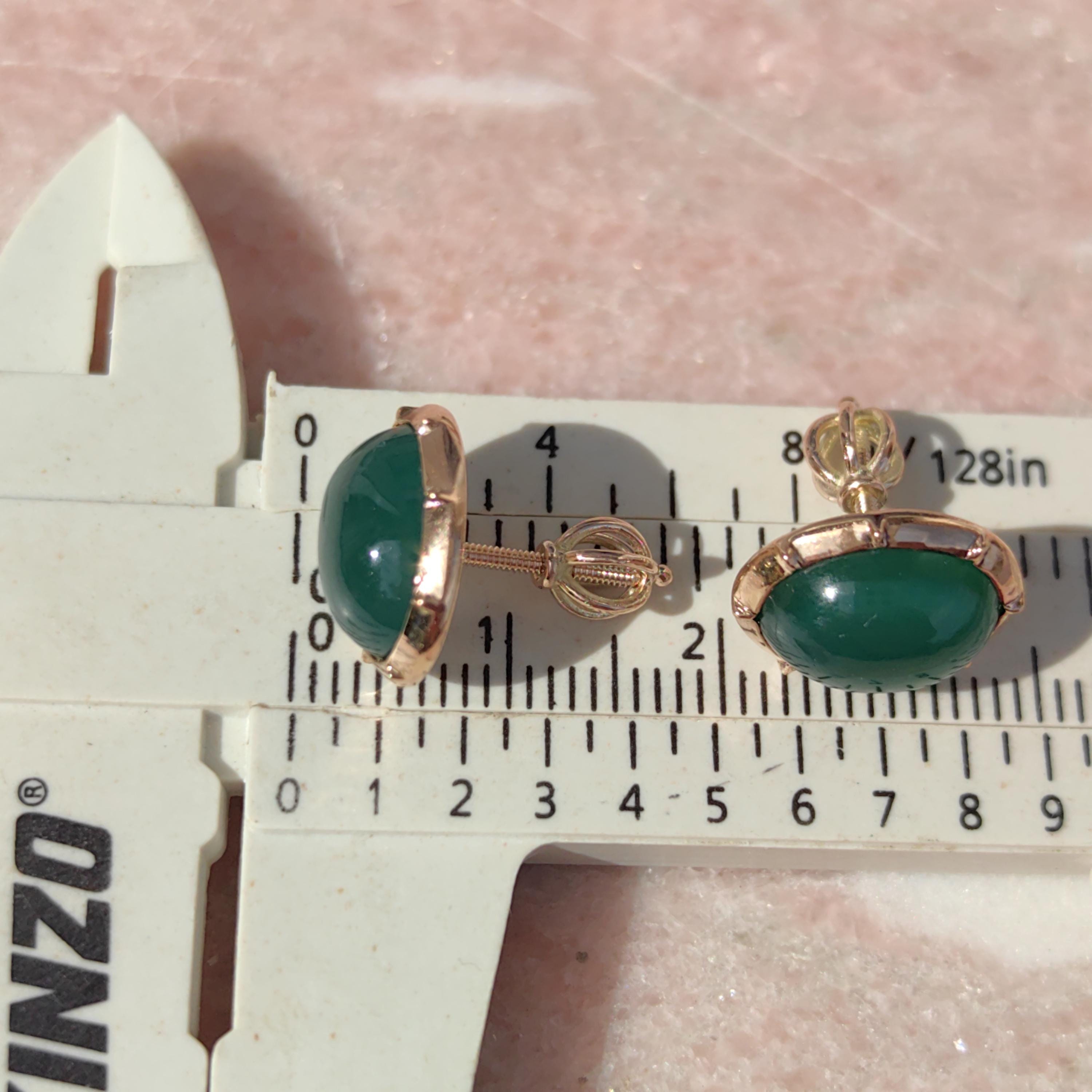 Green Chalcedony 18k Solid yellow Gold Victorian 1880s Screw Back Closure Elegant Earrings Gift for her Present