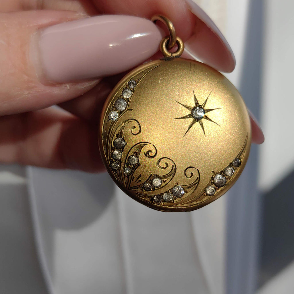 Antique Art Nouveau Gold Filled Locket: Engraved Floral Pendant, 1900s