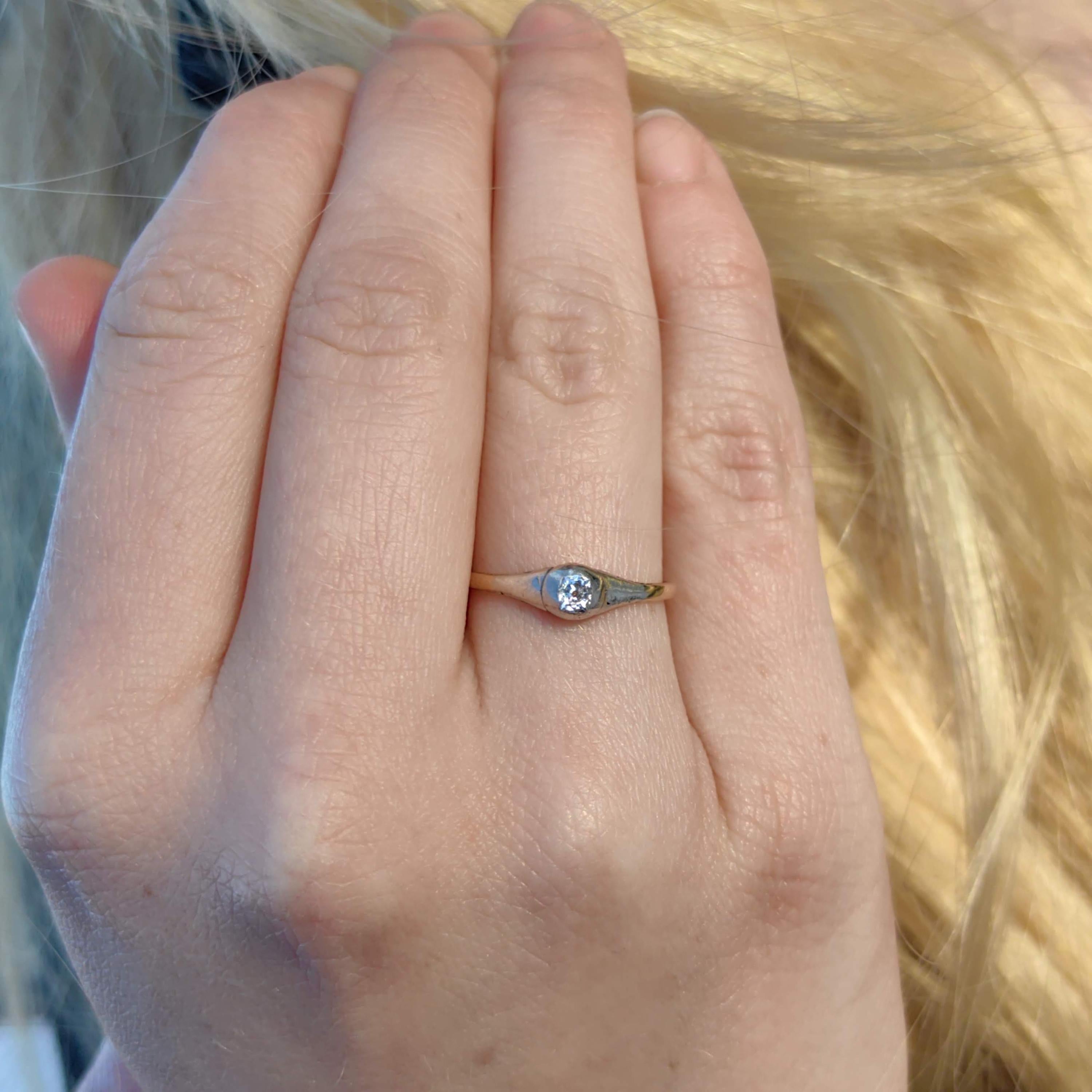 Antique Solitaire Diamond Ring 14k Gold Art Nouveau 1900s Engagement Wedding Vintage Elegant Dainty Ring Gift for Her Present Silver Setting
