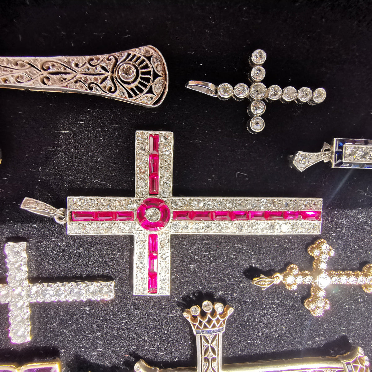 Huge Diamond and Ruby Platinum Vintage Edwardian Cross Pendant