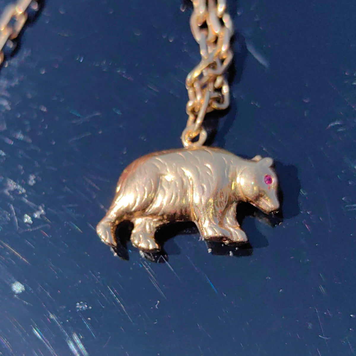 Vintage 18K Gold Bear Charm: Genuine Ruby Eyes