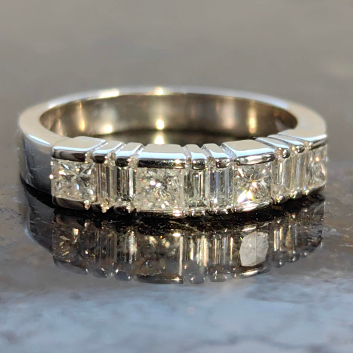 Princess and Baguette Cut Diamond Half Eternity 14k Solid White Gold Engagement Band Ring