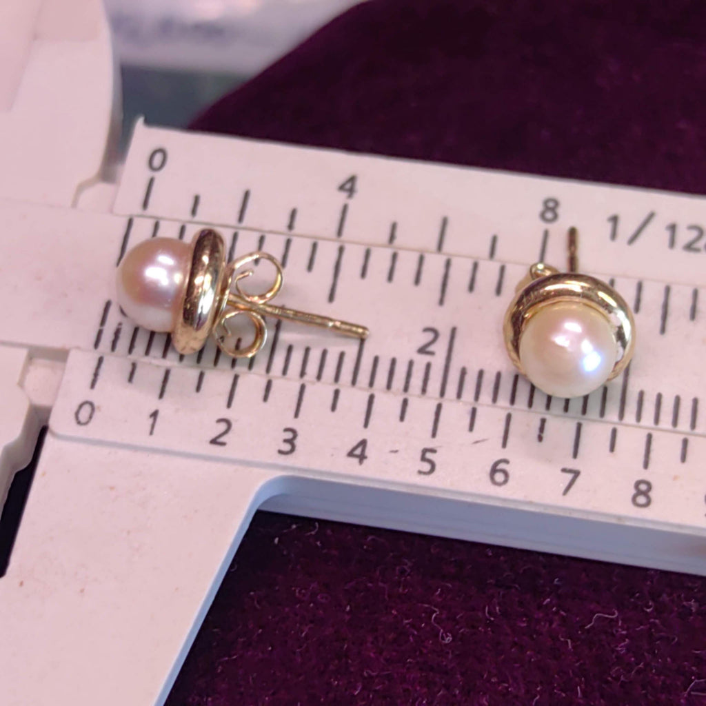 Natural Pearl Yellow Gold Earrings, Dainty Elegant Stud Vintage Antique Retro Dainty Earrings Gift for Her Present