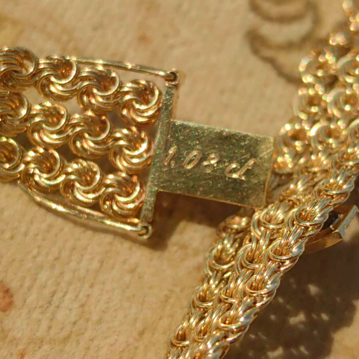 Art Deco Sapphire Diamond Bracelet: 14k Yellow Gold Chain, 1940s Vintage