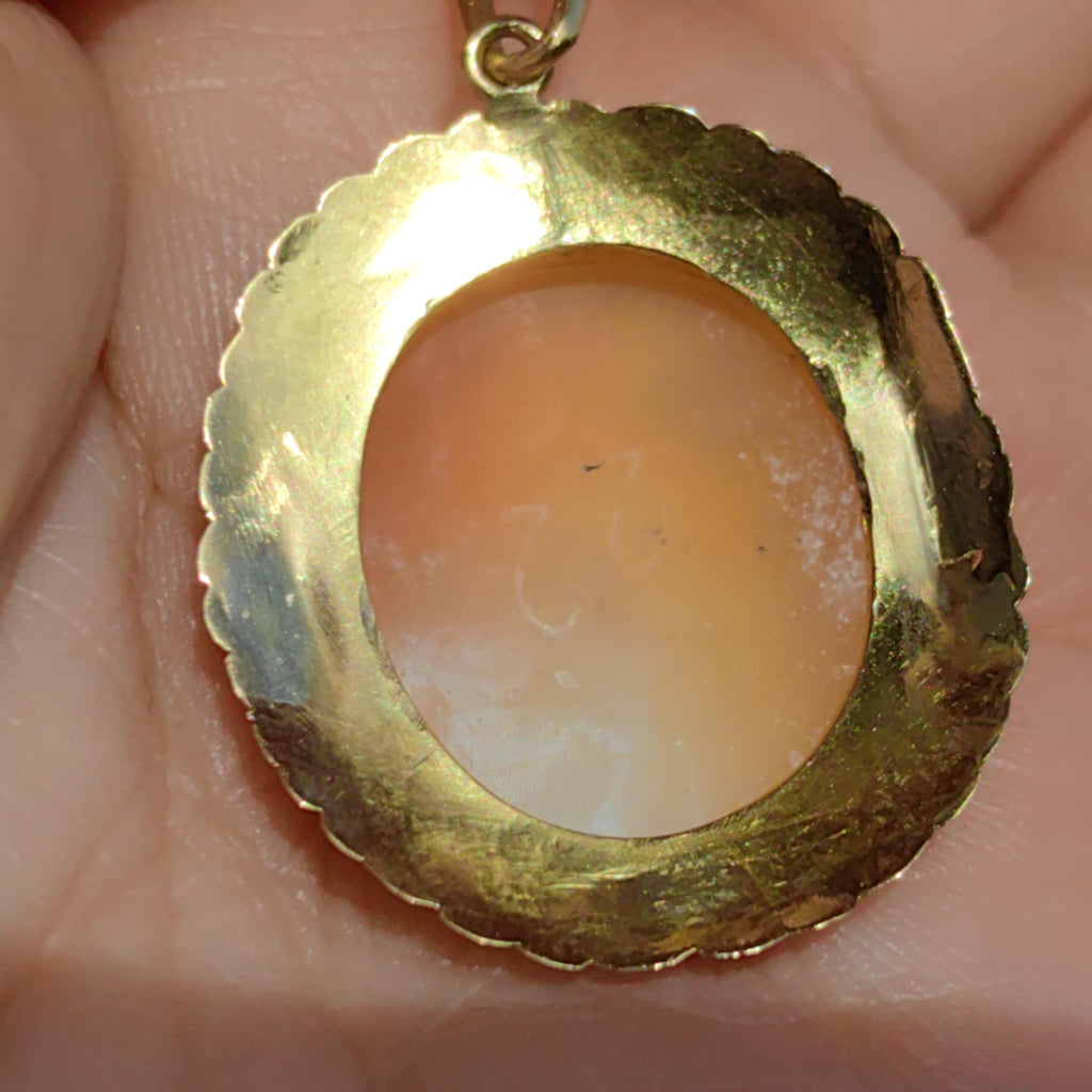Victorian 18k Gold Shell Cameo Brooch Pendant: Angel, Hope & Faith