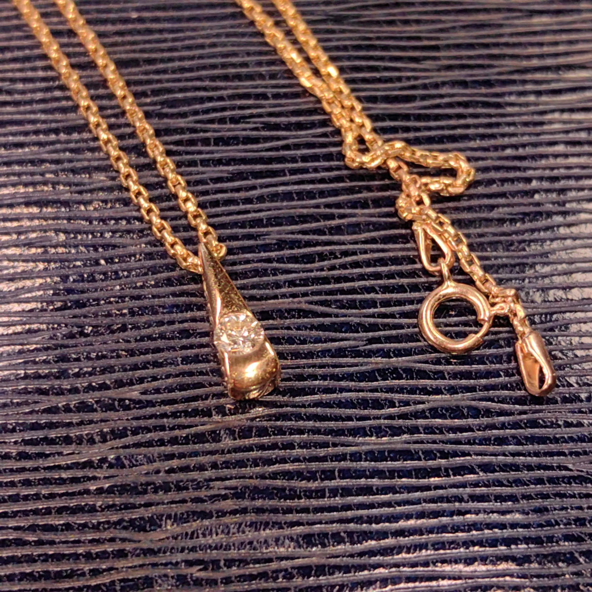 Solitaire Diamond Solid 14k Champagne Gold Vintage Triangle Elegant Charm Pendant with chain Necklace  Dainty Minimalist Gift for Her Wife