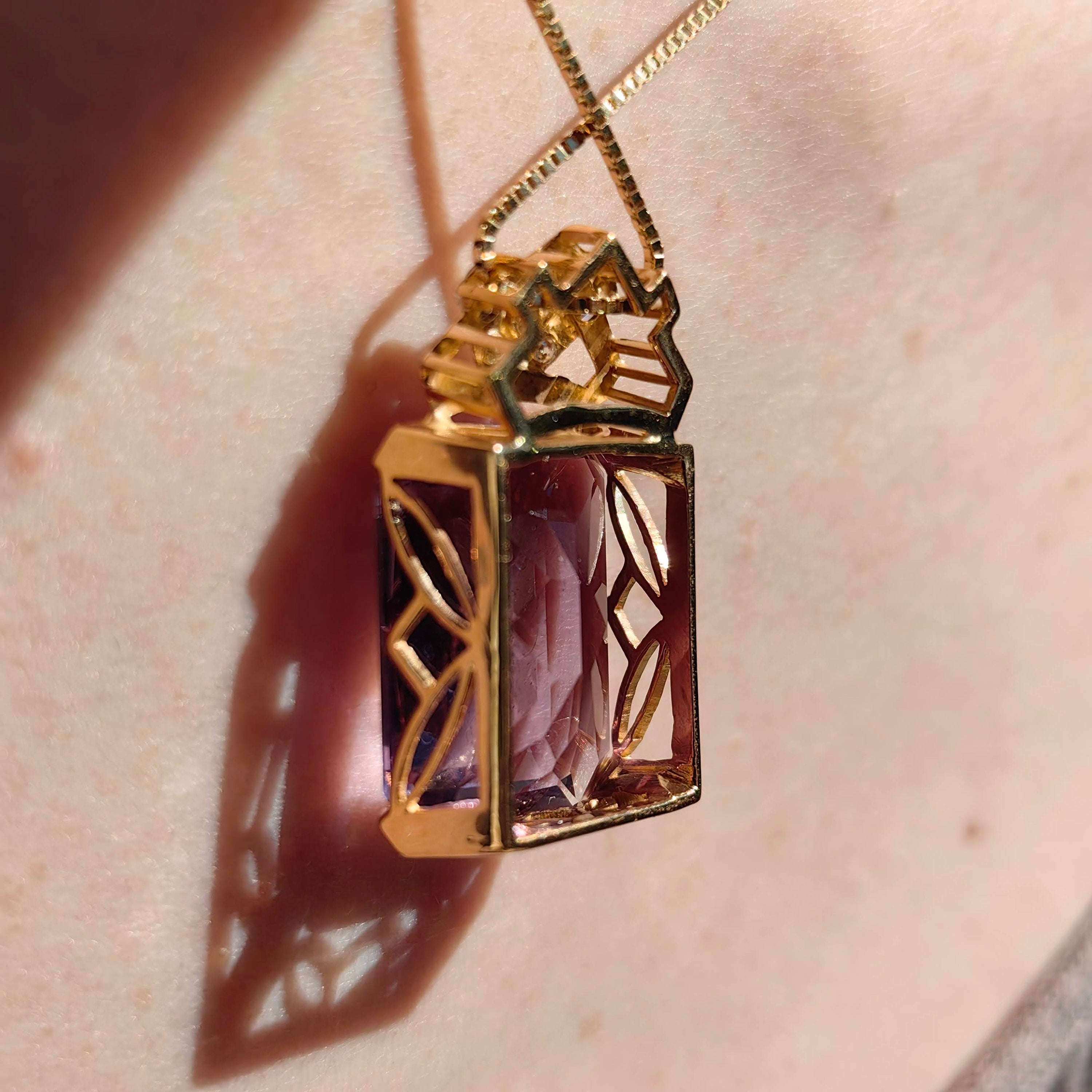 Art Deco Antique Vintage Amethyst and Diamond Gold Statement Pendant