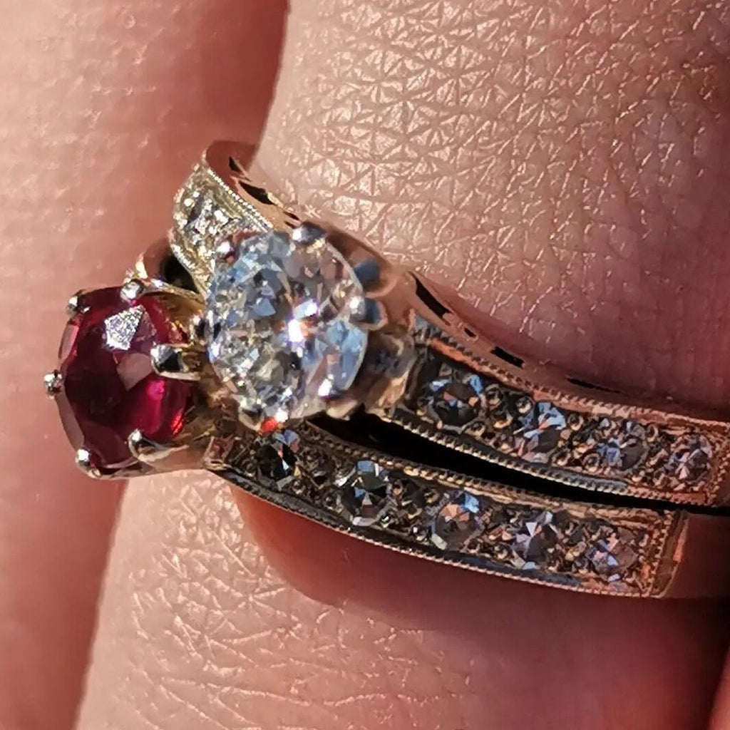 Art Deco Toi et Moi Ring: Ruby and Diamond 14k White Gold, 1930s